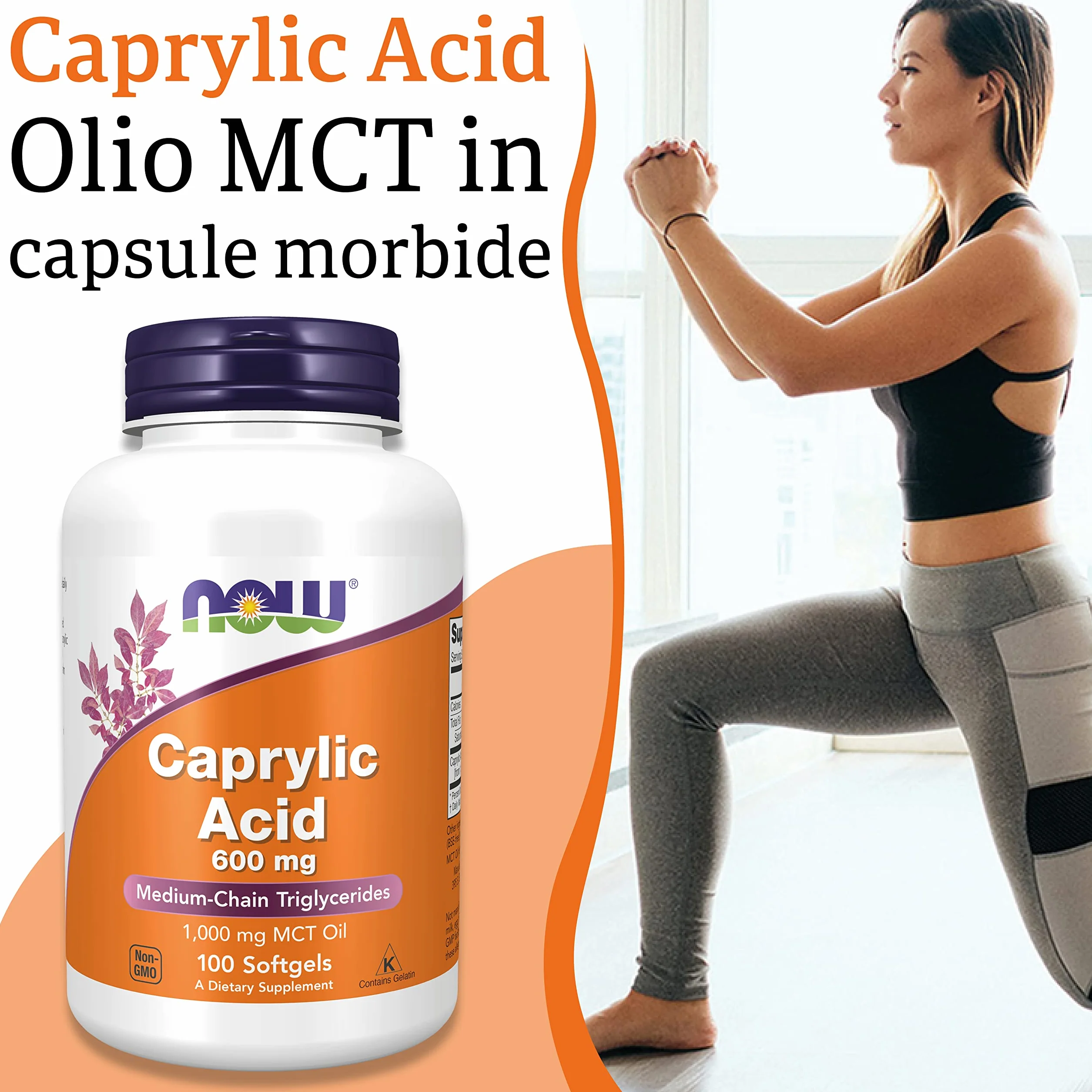 Now Foods Caprylic Acid 600mg 100 Softgels Bez Glutenu Bez Soi Non GMO