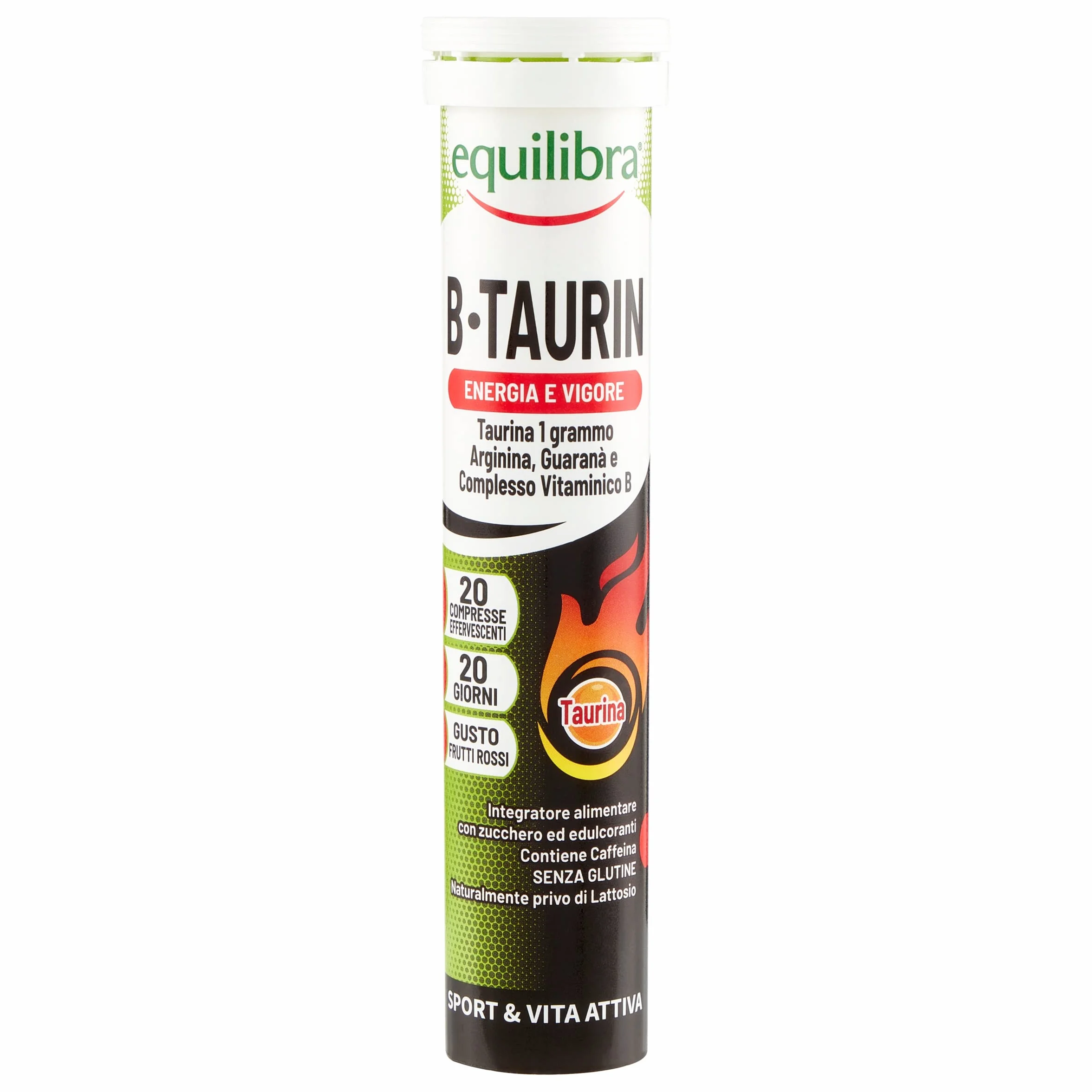 Equilibra B-Taurin Integratore Energia Istantanea Metabolismo Taurina Arginina Guaranà Vitamine B 60 Compresse Effervescenti