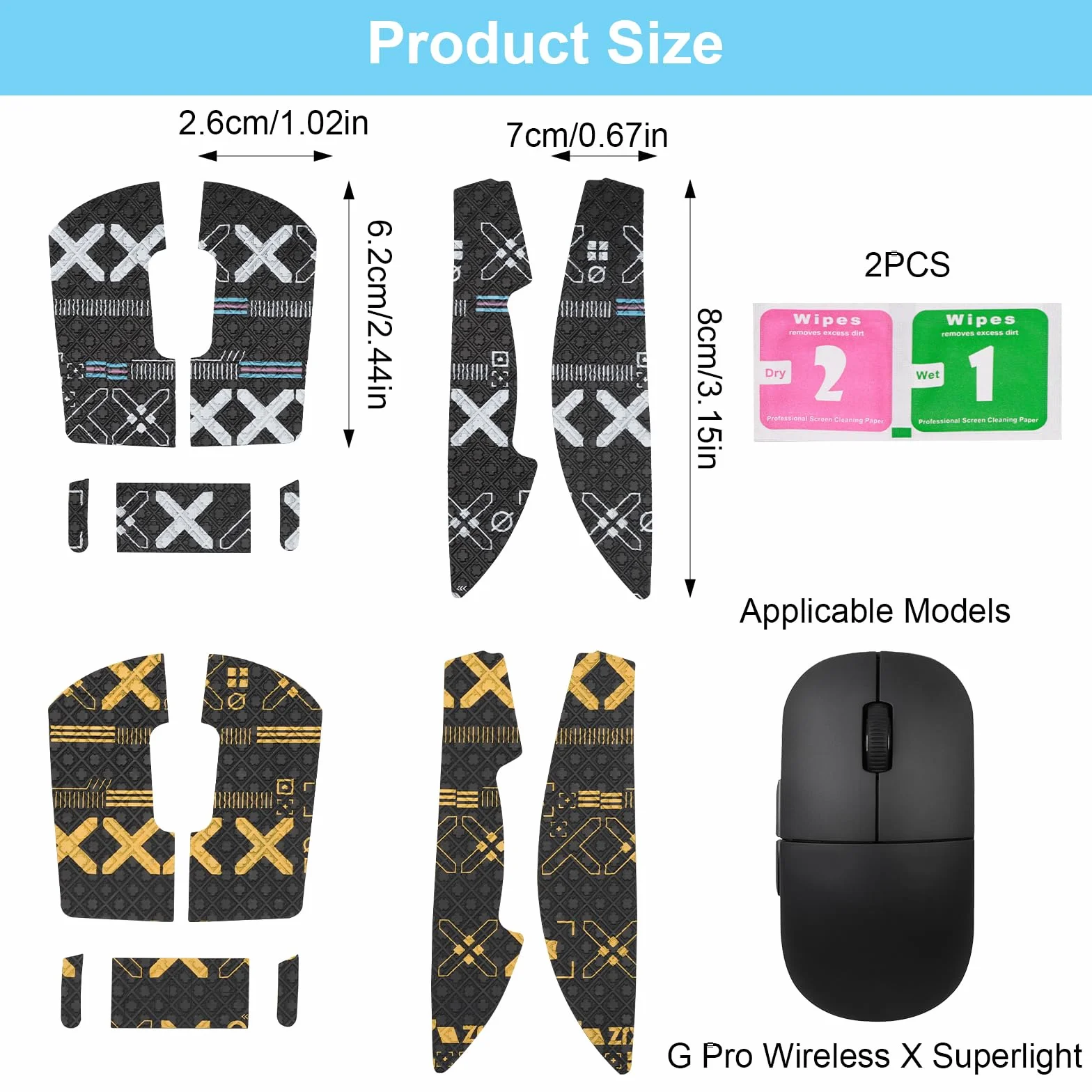 HENGBIRD Grip Tape Mouse Logitech G Pro X Superlight 2 – Nastro Antiscivolo Ultra Sottile Anti Sudore Autoadesivo – 2 Set Nero & Nero-Oro, Accessori Gaming per Logitech G Pro Superlight 1/2