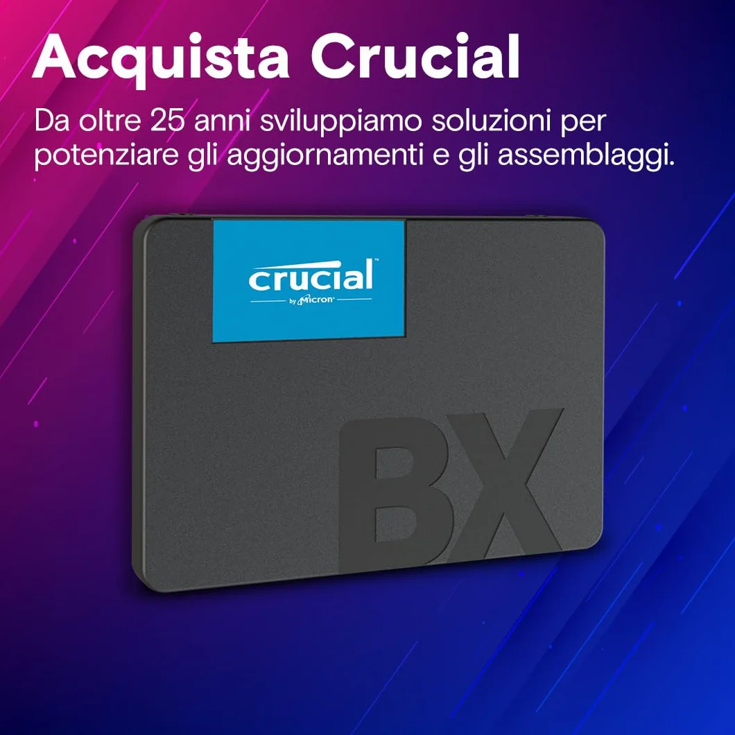 Crucial BX500 480 GB SSD Interno 3D NAND SATA 2.5 Pollici 540 MB/s Nero