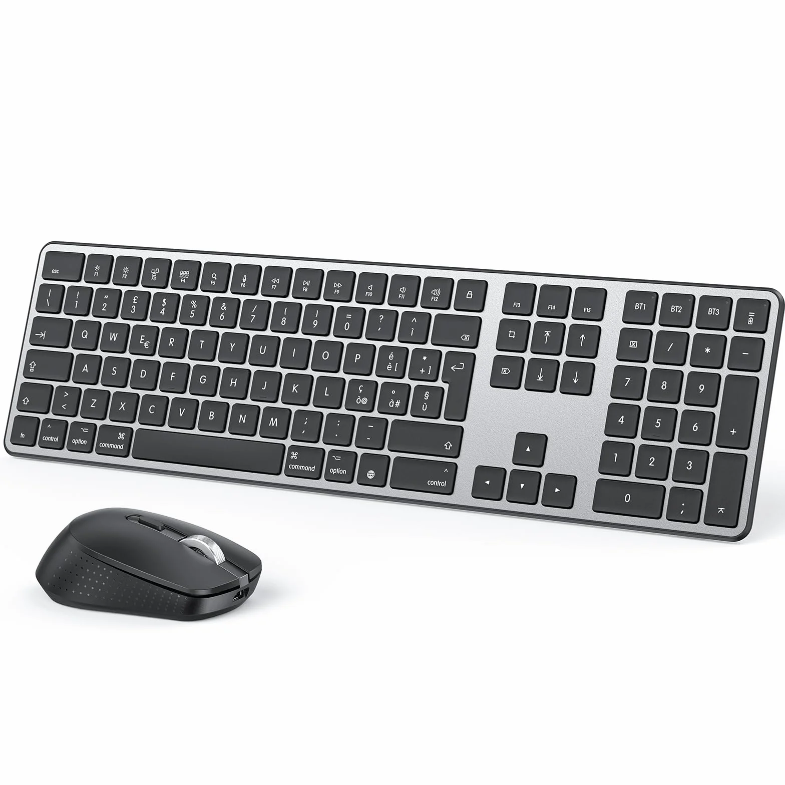 OMOTON Kit Tastiera e Mouse Bluetooth per Mac, Nuovo Tastiera e Mouse Ricaricabile Bluetooth BT1/BT2/BT3 Multidispositivo per MacBook Pro/Air, Mac Mini iMac, iMac Pro, Layout Italiano QWERTY, Grigio