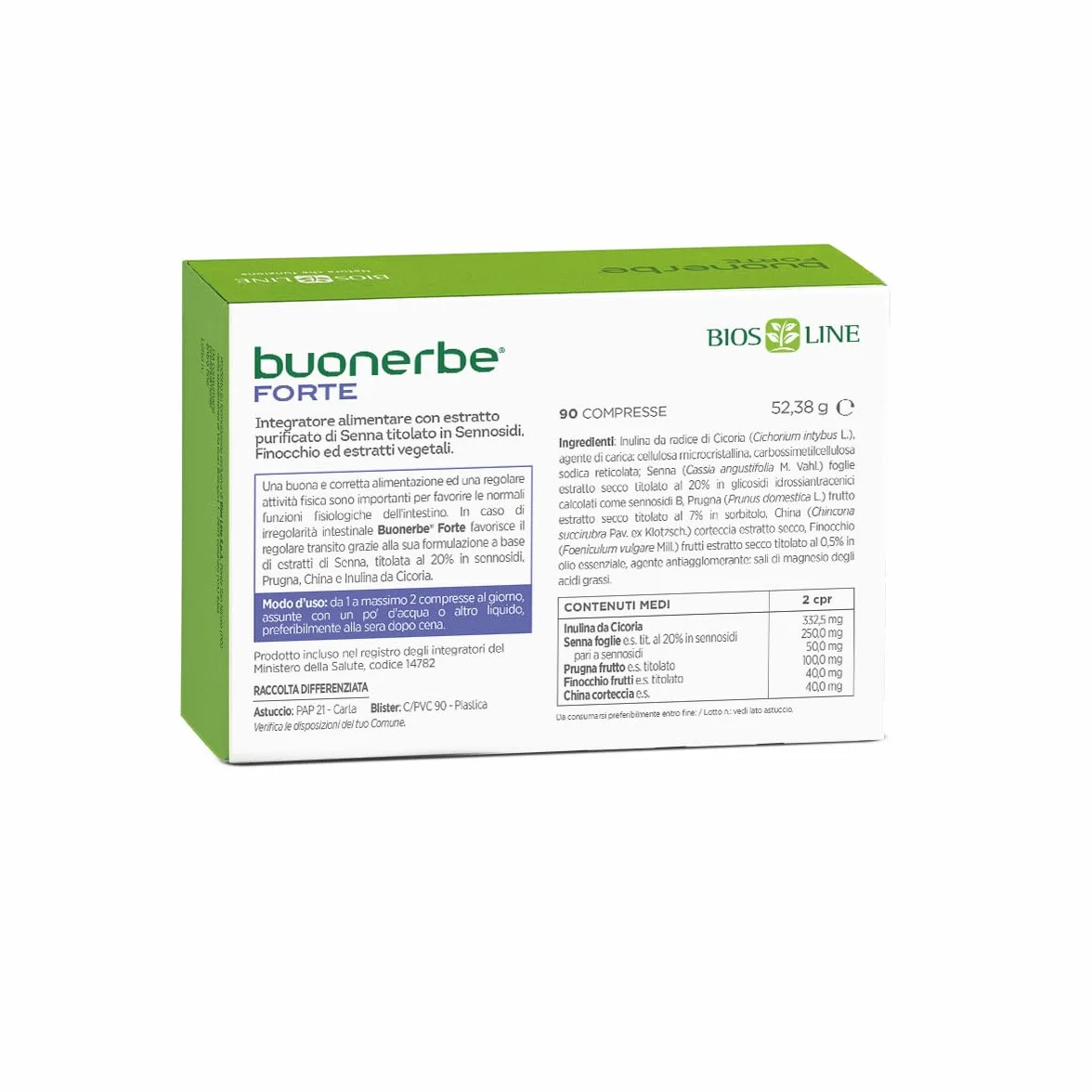 BIOS LINE Buonerbe Forte Compresse 90 unità Integratore Alimentare Regolarità Intestinale senza Glutine Vegani