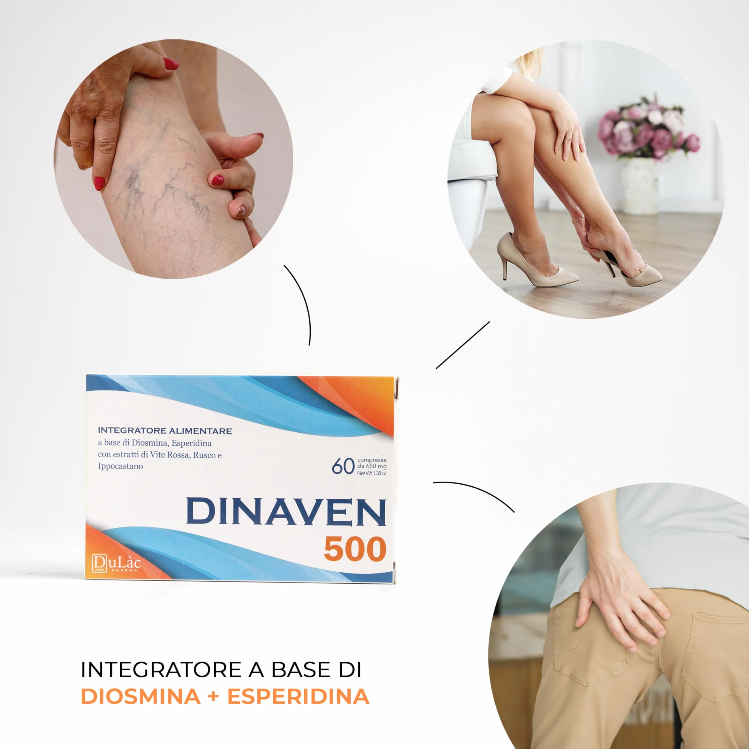 Dulac Dinaven 500 Integratore Alimentare Microcircolo Circolazione Gambe 60 Compresse Diosmina Esperidina Made in Italy
