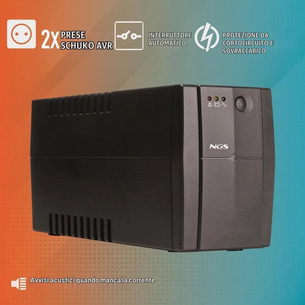 NGS FORTRESS1200V3 - Gruppo di continuità UPS, Off Line UPS 800 VA, Tensione a Uscita Stabile di 480W per 2 Prese Schuko
