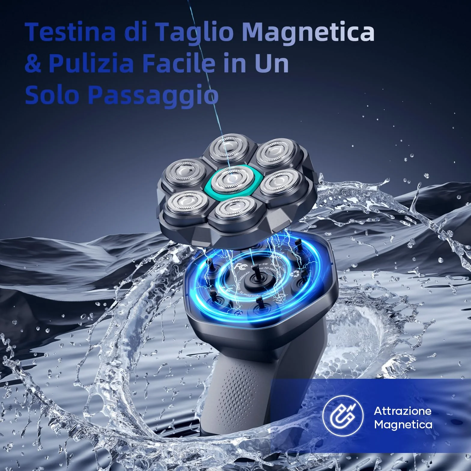 kensen Rasoio Elettrico Testa Calva Uomo 7D IPX6 Impermeabile 100 Minuti Autonomia Testina Taglio Magnetica USB-C 8100 8500 giri/min