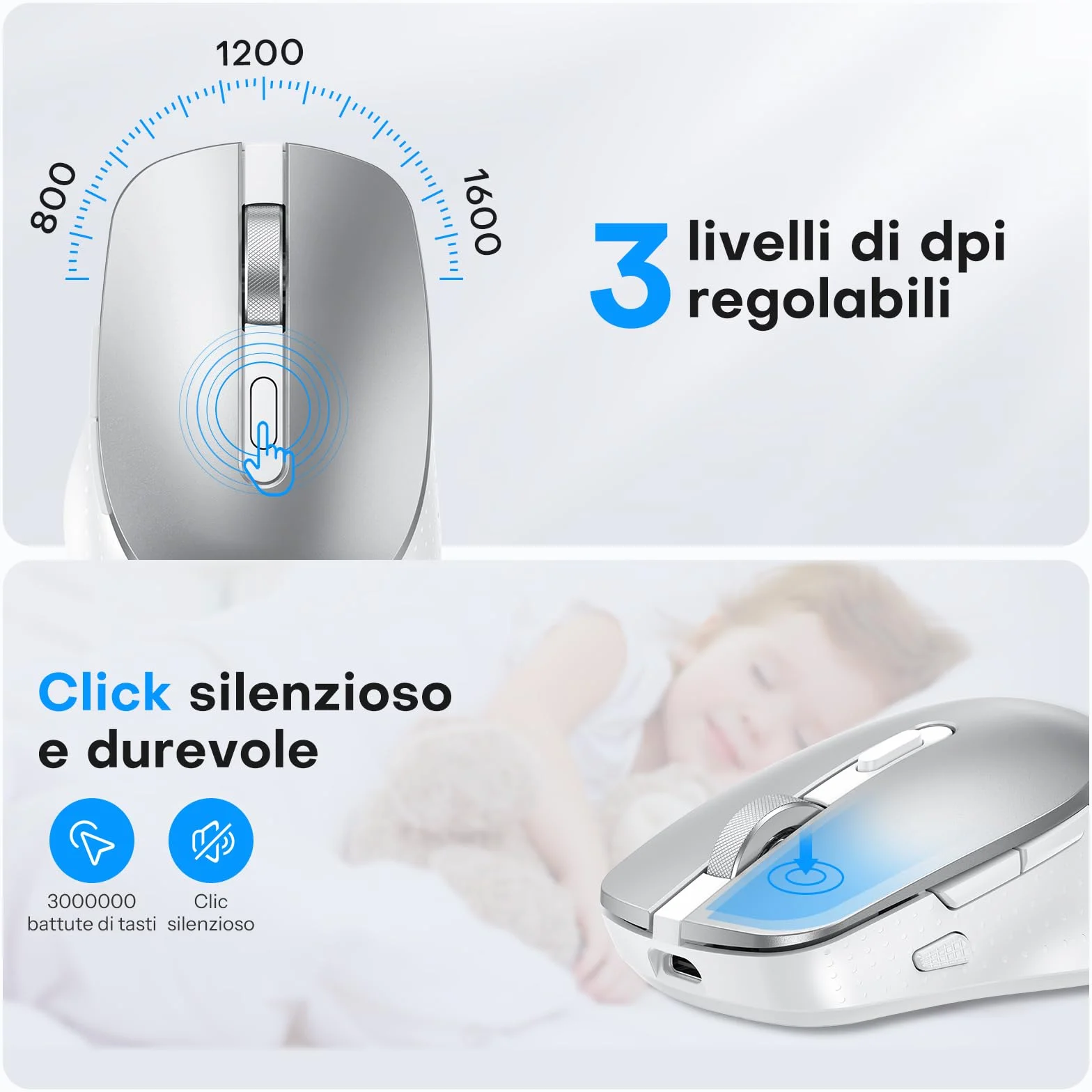 OMOTON Kit Tastiera e Mouse Wireless Bluetooth per Mac, Tastiera e Mouse Ricaricabile con 3 Canali Bluetooth per Mac Pro/Mini, MacBook Pro/Air, iMac, iMac Pro, Layout Italiano QWERTY, Argento