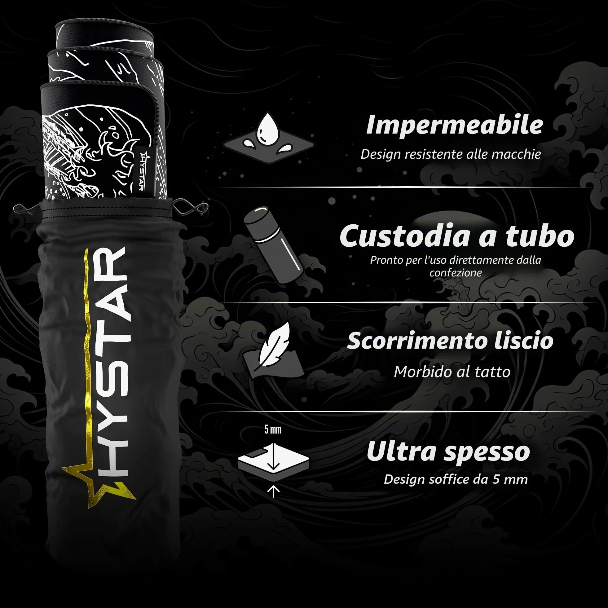 Hystar Tappetino per mouse da gioco, superficie in morbido tessuto testurizzato, tessuto impermeabile, spessore 5 mm, sottobicchiere in silicone per bevande, scatola durevole per il trasporto, design