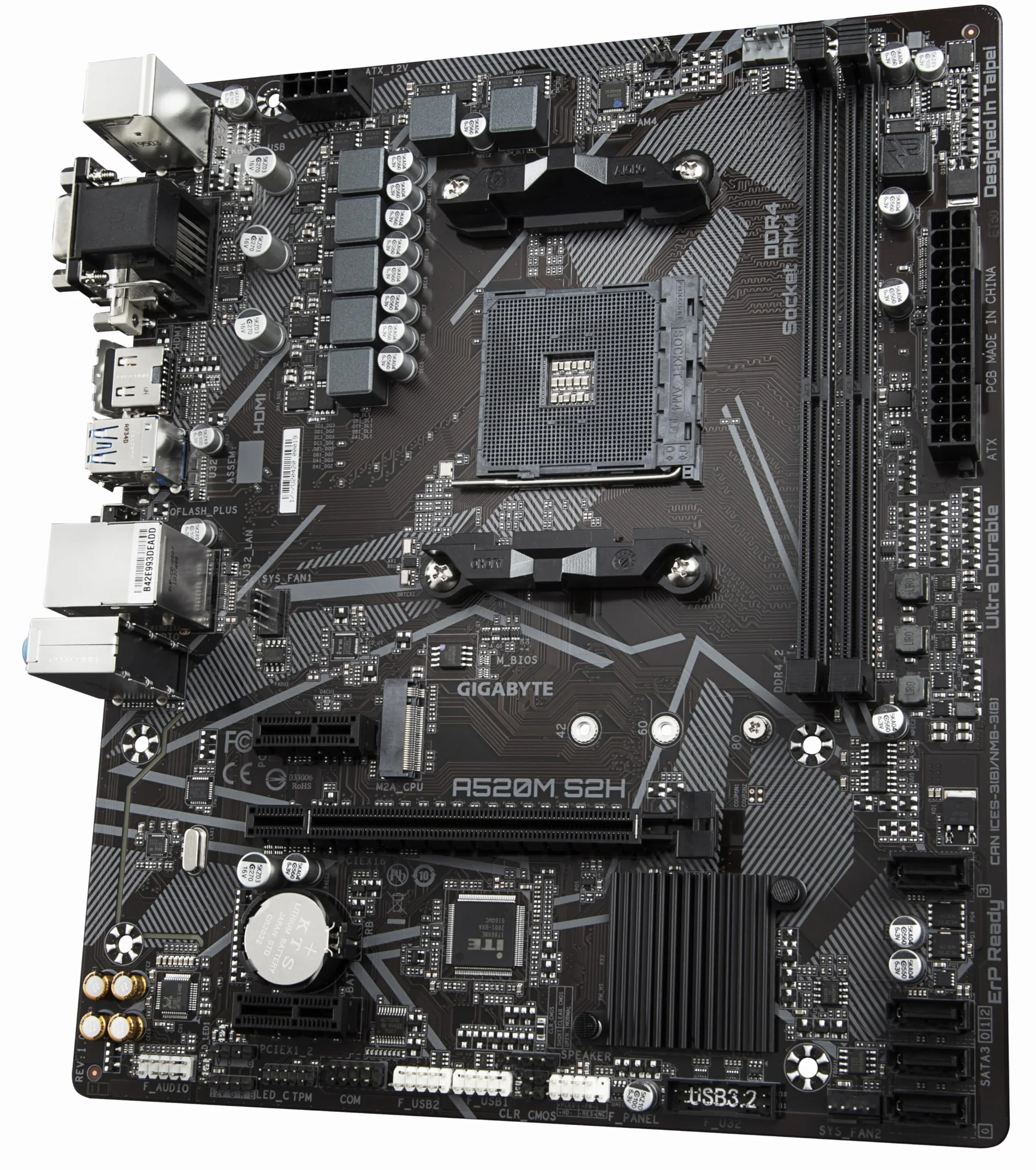 GIGABYTE Scheda madre A520M S2H - Supporta CPU AMD Ryzen serie 5000 AM4, VRM digitale puro 4+3 fasi, fino a 5100MHz DDR4 (OC), PCIe 3.0 x4 M.2, LAN GbE, USB 3.2 Gen 1