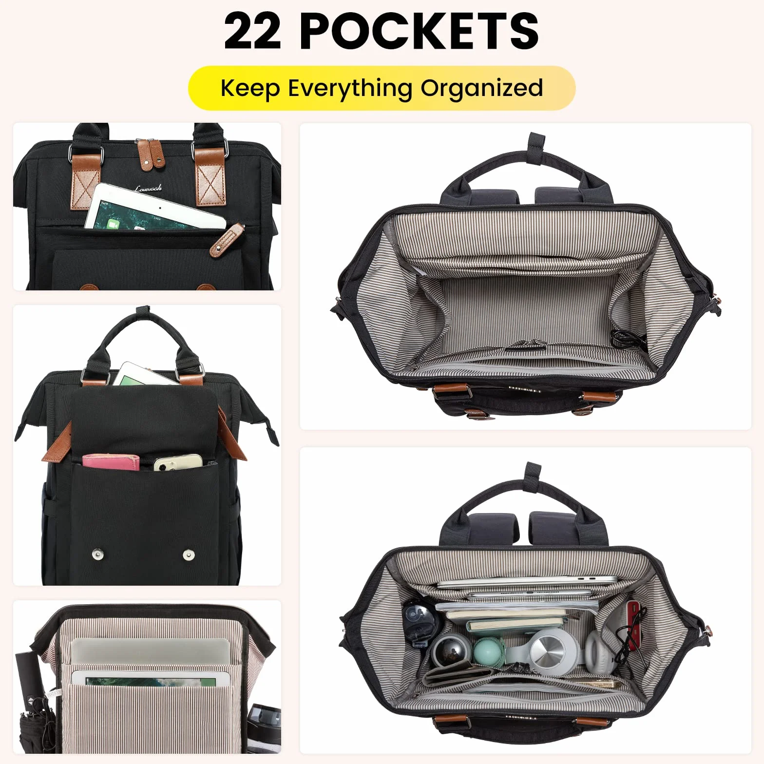 LOVEVOOK Zaino porta PC Donna, Impermeabile Zaino Donna Università con Borsa per Cavo Dati, Zaini Multifunzione Computer Capiente da Viaggio Lavoro Scuola Affari Ufficio