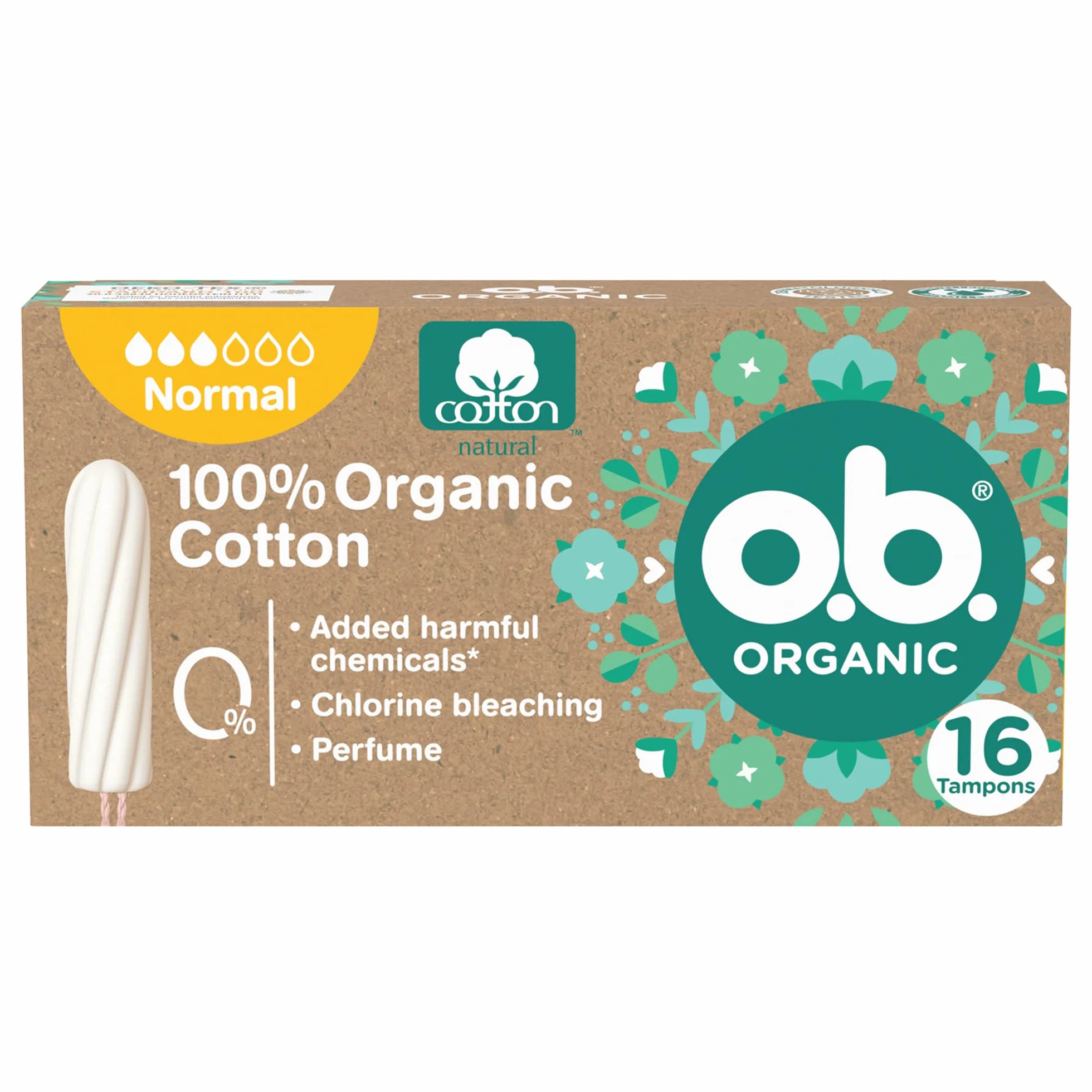 o.b. Assorbenti Interni Organic Normal 100% Cottone Biologico, 16 Tamponi