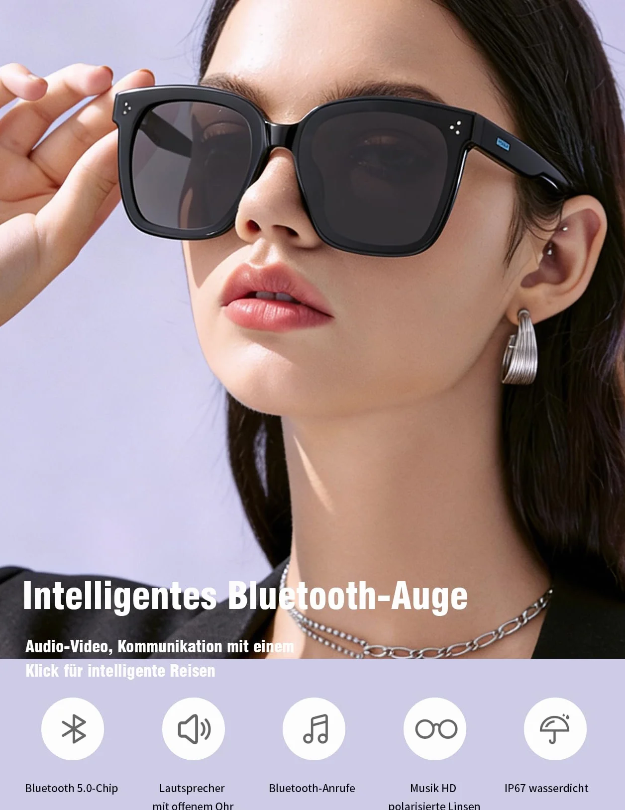 Intelligente Bluetooth 5.4 Audio Sonnenbrille mit Mikrofon Lautsprecher für Herren Damen