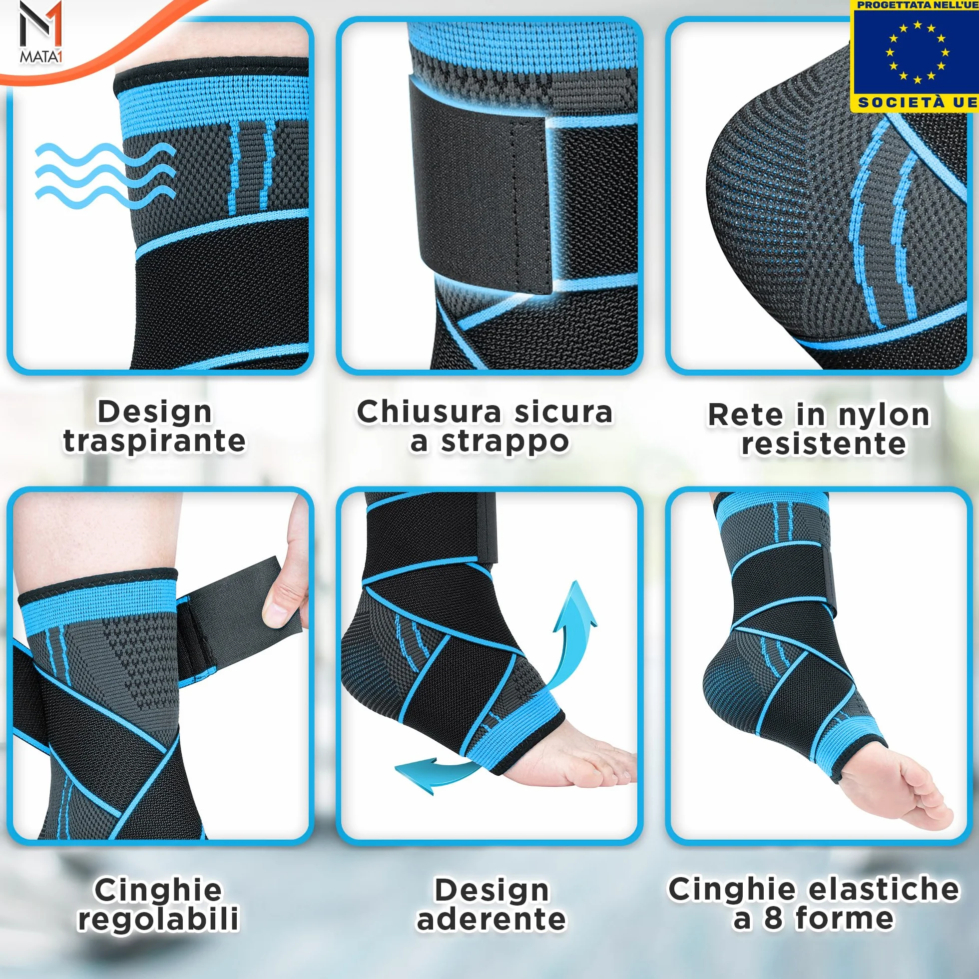 Cavigliera Regolabile per Fascite Plantare, Distorsione, Achille e Tendinite - Compressione con Cinghie Elastiche