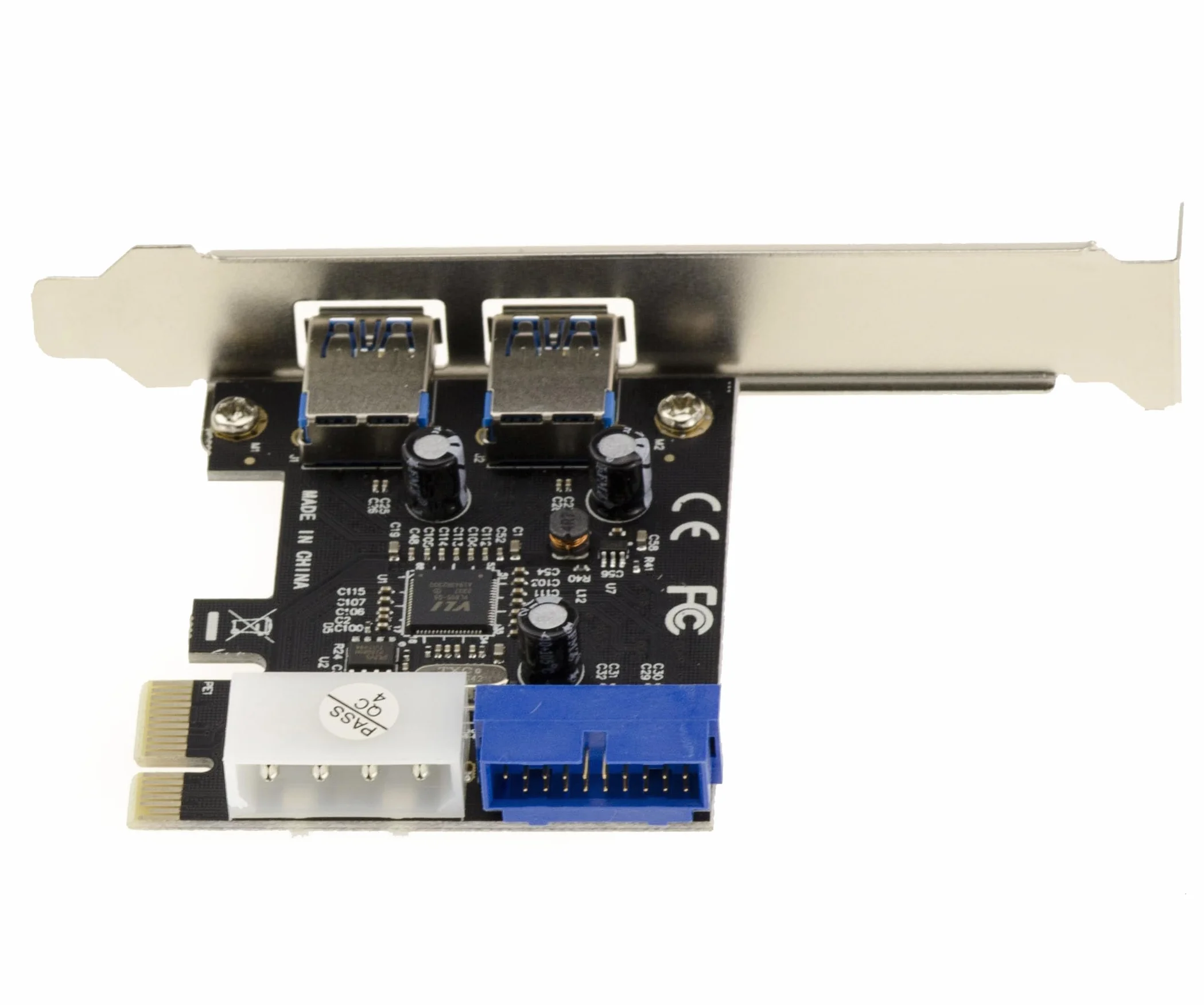 KALEA-INFORMATIQUE Scheda controller da PCIe a USB 3.0 a 4 porte 5G: 2 esterne e 2 interne (connettore USB3 a 19 punti). con chipset Via VLI VL805.