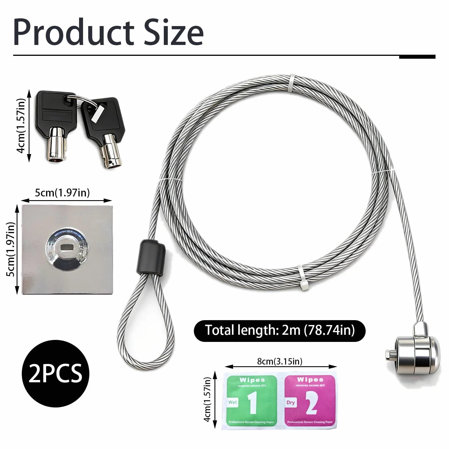Cavo di Sicurezza Antifurto in Acciaio con Lucchetto a Chiave per PC, Notebook, Smartphone e Tablet, Serratura per Computer Portatile, Compatibile con Dispositivi Elettronici Universali (2)