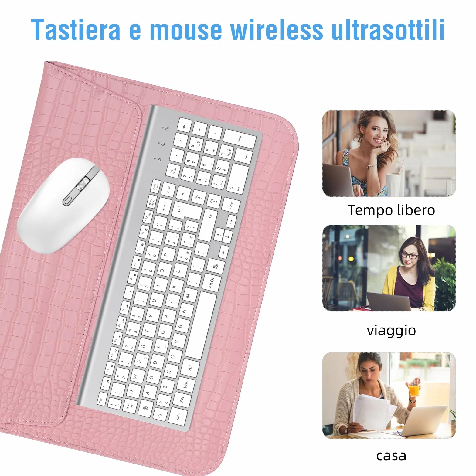 cimetech Tastiera e Mouse Wireless, Layout Italiano QWERTY, Tastiera Ultra-Sottile ‎Ergonomico Full-Size 2.4Ghz Wireless Mouse Tastiera Numerico con Ricevitore Nano per PC/Laptop/Win7/8/10（Argento）