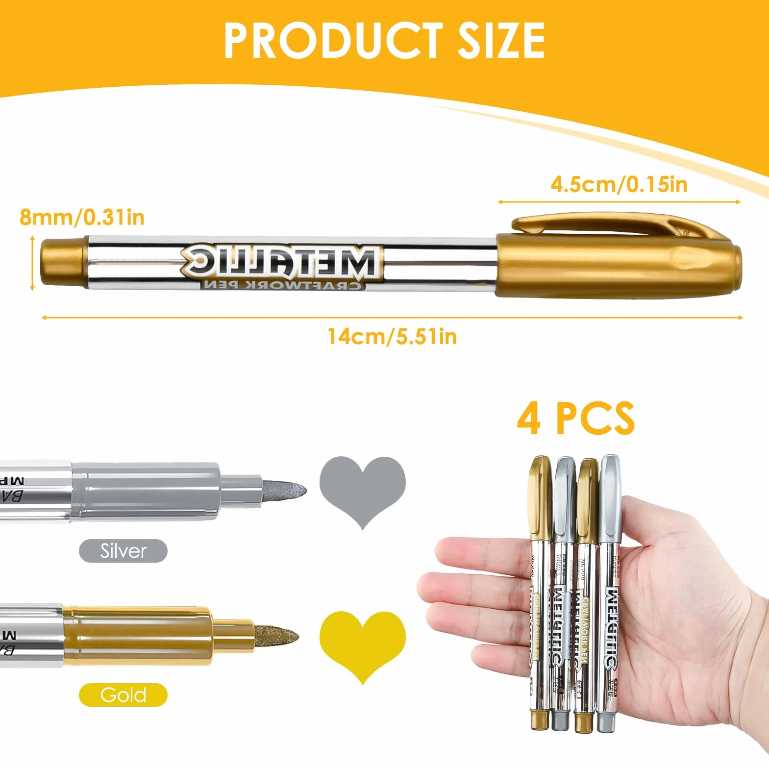 Pennarelli Oro e Argento 4 Pezzi, Pennarello Metallico Indelebile per Ceramica Vetro Carta Metallo Legno