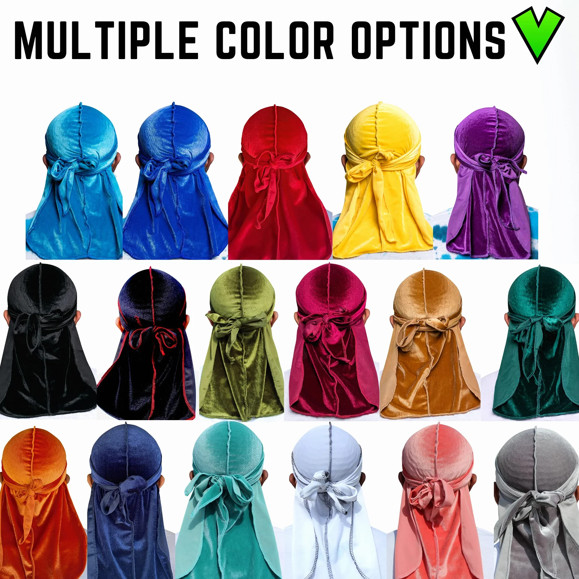 Veeta Durag Morbido Velluto Unisex Fasce Lunghe Doppie Larghe Fodera Setosa Tripla Cucitura
