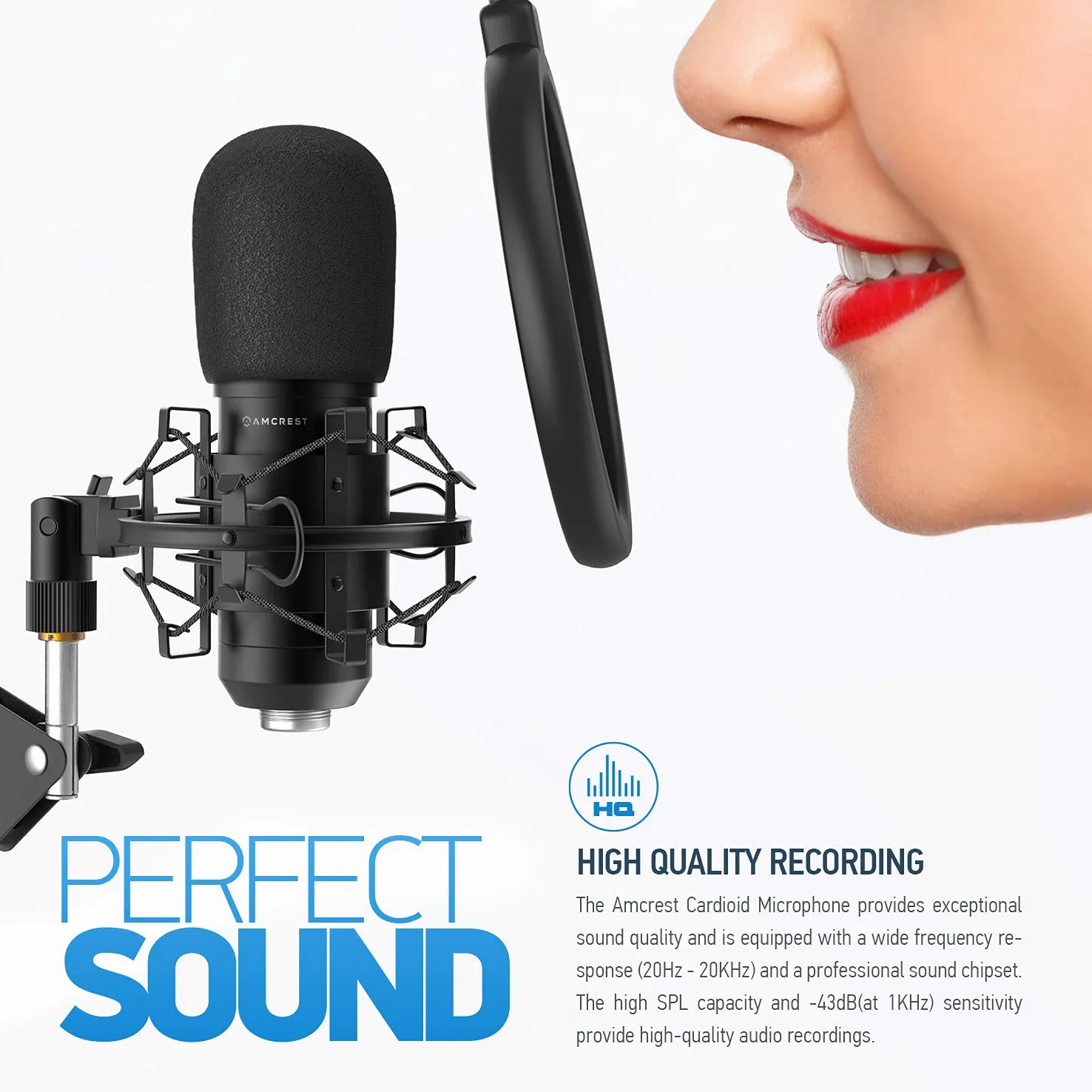 Amcrest AM430-BPS - Microfono USB per registrazioni vocali, podcast, giochi, conferenze online, Live Streaming, microfono cardioide con braccio braccio, filtro pop, supporto a scossa, AM430-BPS