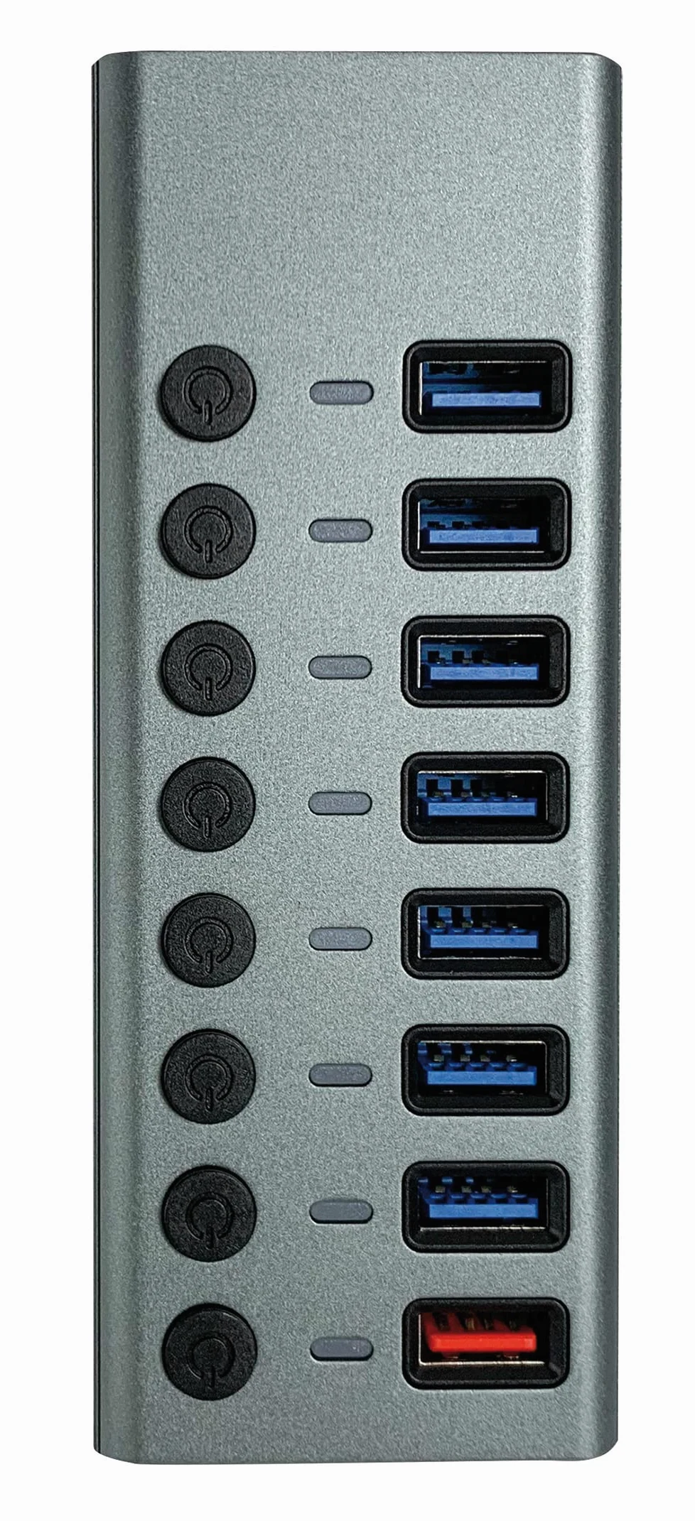 Transmedia USB HUB 3.0, 8 porte con interruttore e indicatore LED, incluso alimentatore 12 V/4 A, 7 x trasferimento dati e 1 x funzione di ricarica rapida, adatto per laptop e PC