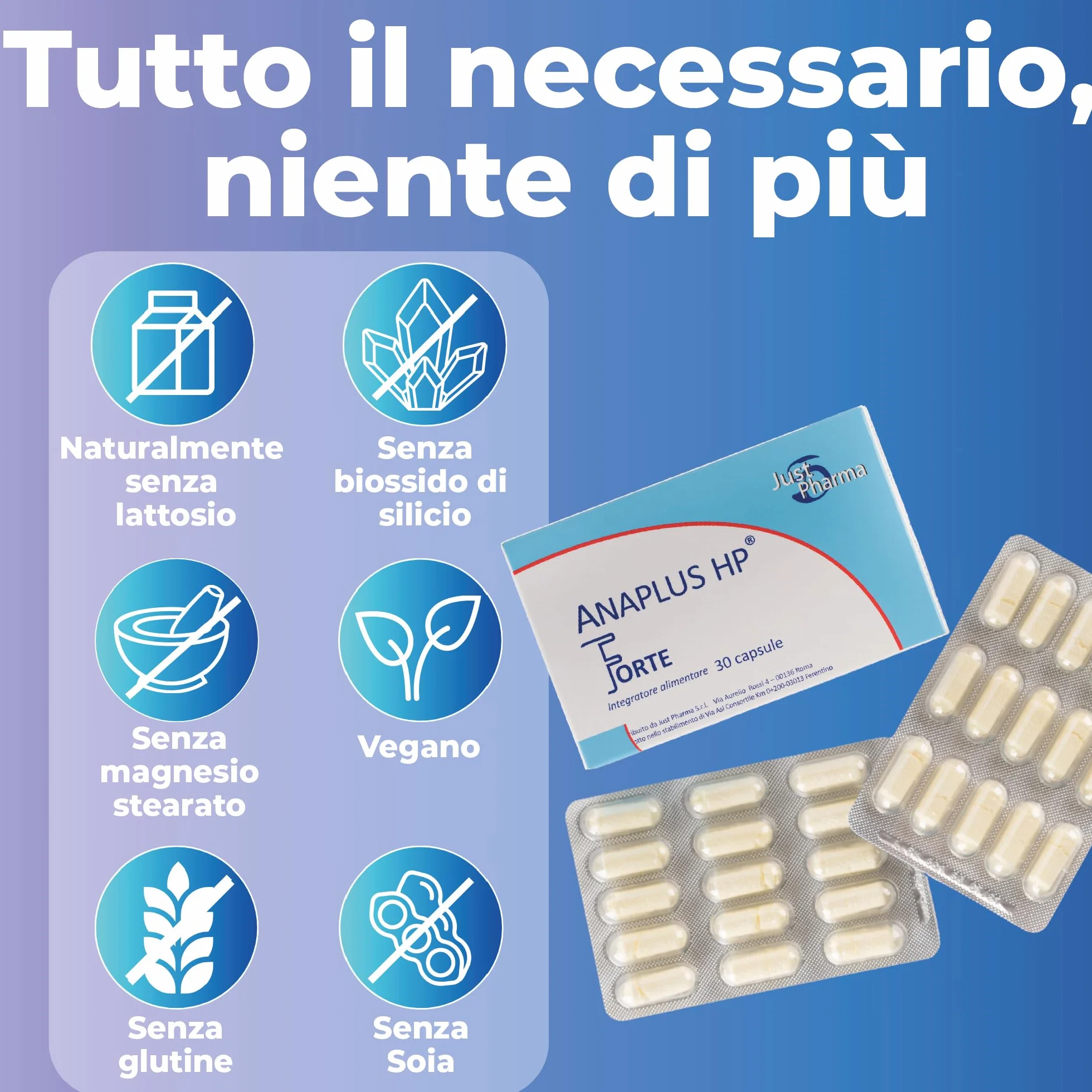 ANAPLUS JustPharma N-Acetil-Cisteina Acido Alfa-Lipoico Acetil-L-Carnitina Superossido Dismutasi 30 capsule Acidoresistenti