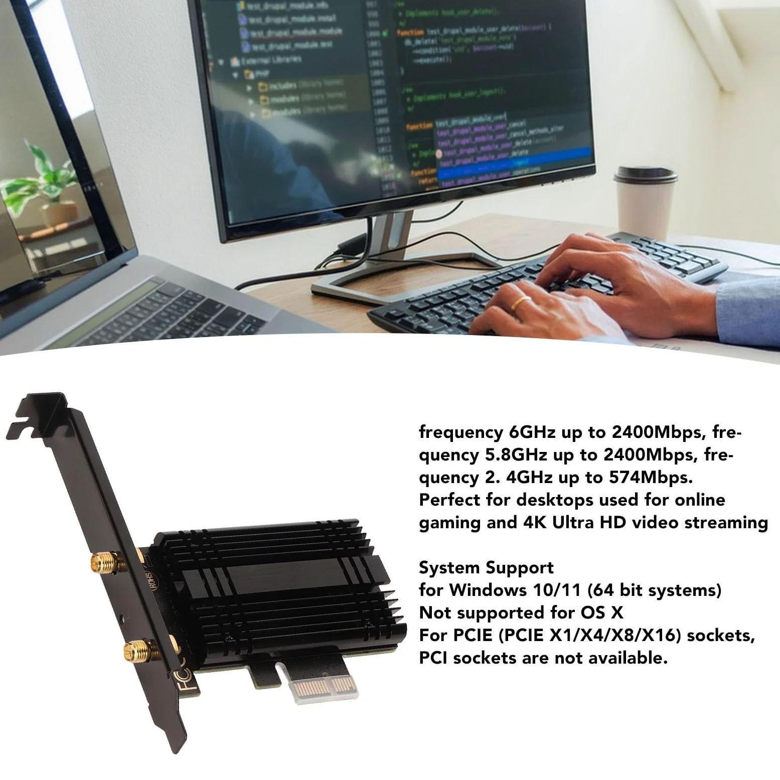 Scheda WiFi Pcie WiFi 6e AX210, Adattatore di Rete Wireless BT 5.3 6Ghz 5.8Ghz 2.4Ghz con Dissipatore di Calore 2 Antenna, Schede LAN Wireless per PC Desktop Windows 10/11