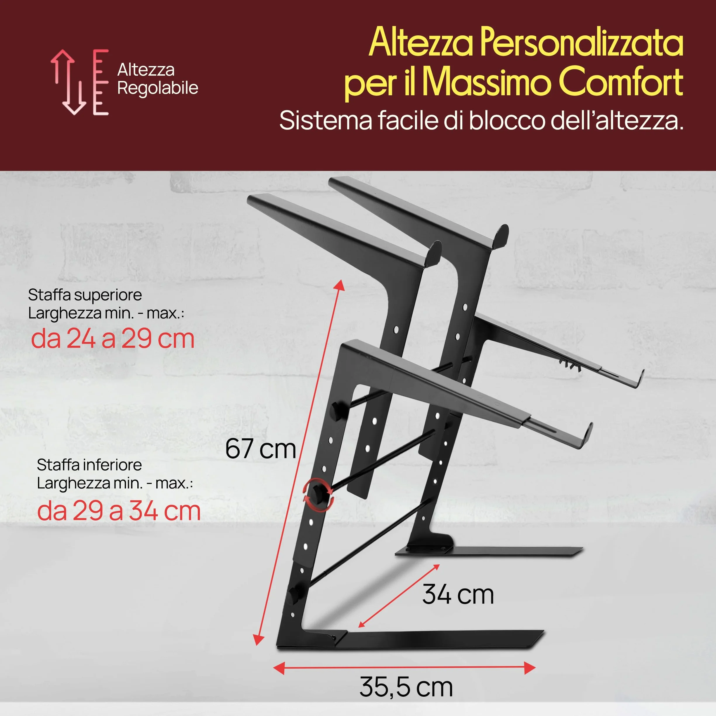 Pyle Supporto Laptop Portatile Doppio, Altezza Regolabile, Design Ergonomico, Punte Antiscivolo per DJ, Attrezzature Audio, Workstation, Gaming Supporto Laptop, Supporto Notebook