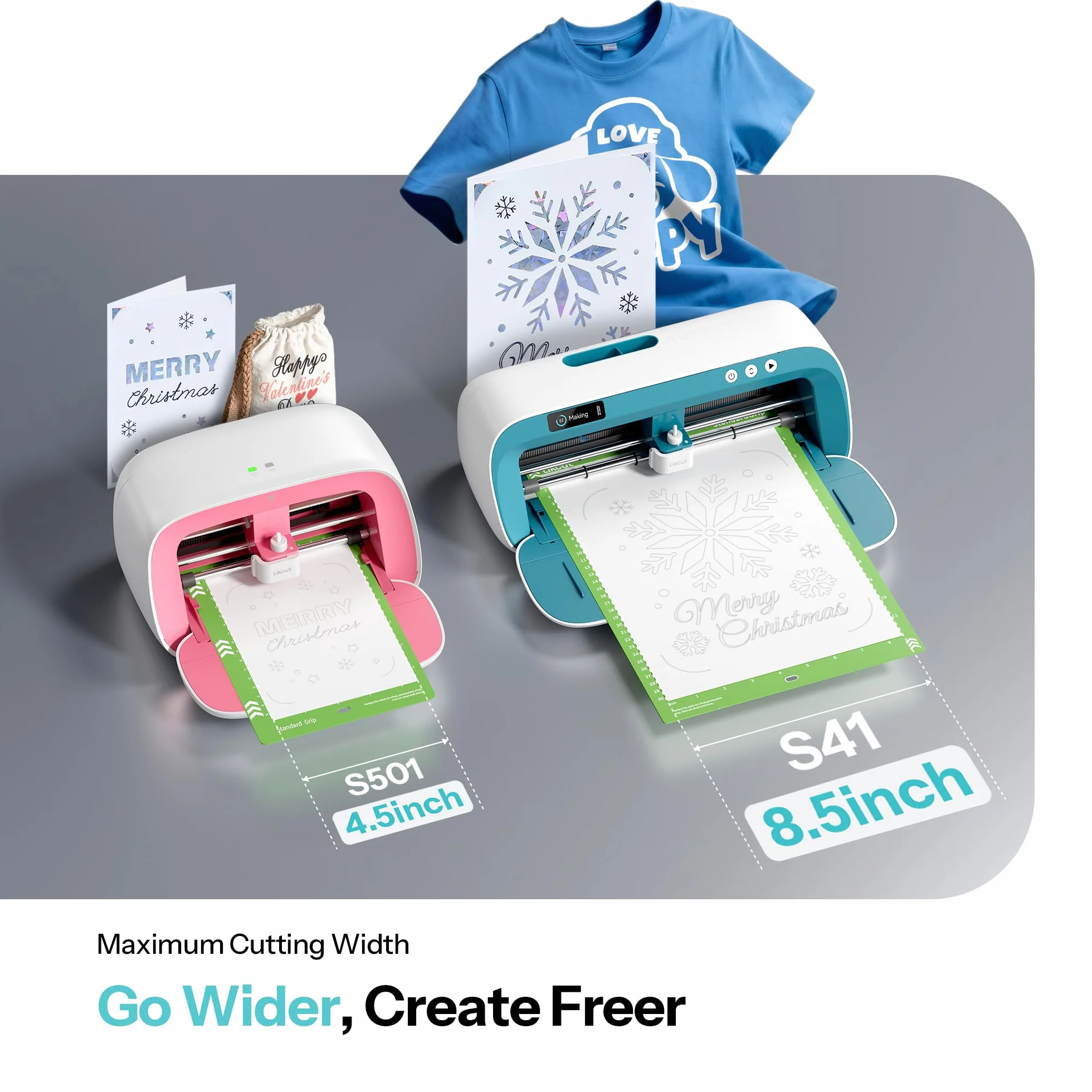 Likcut S41 Plotter da Taglio A4, Starter Kit per Principianti, Macchina per Stickers con Stampa e Taglio, Taglia Vinile, HTV e Cartoncino, Blu