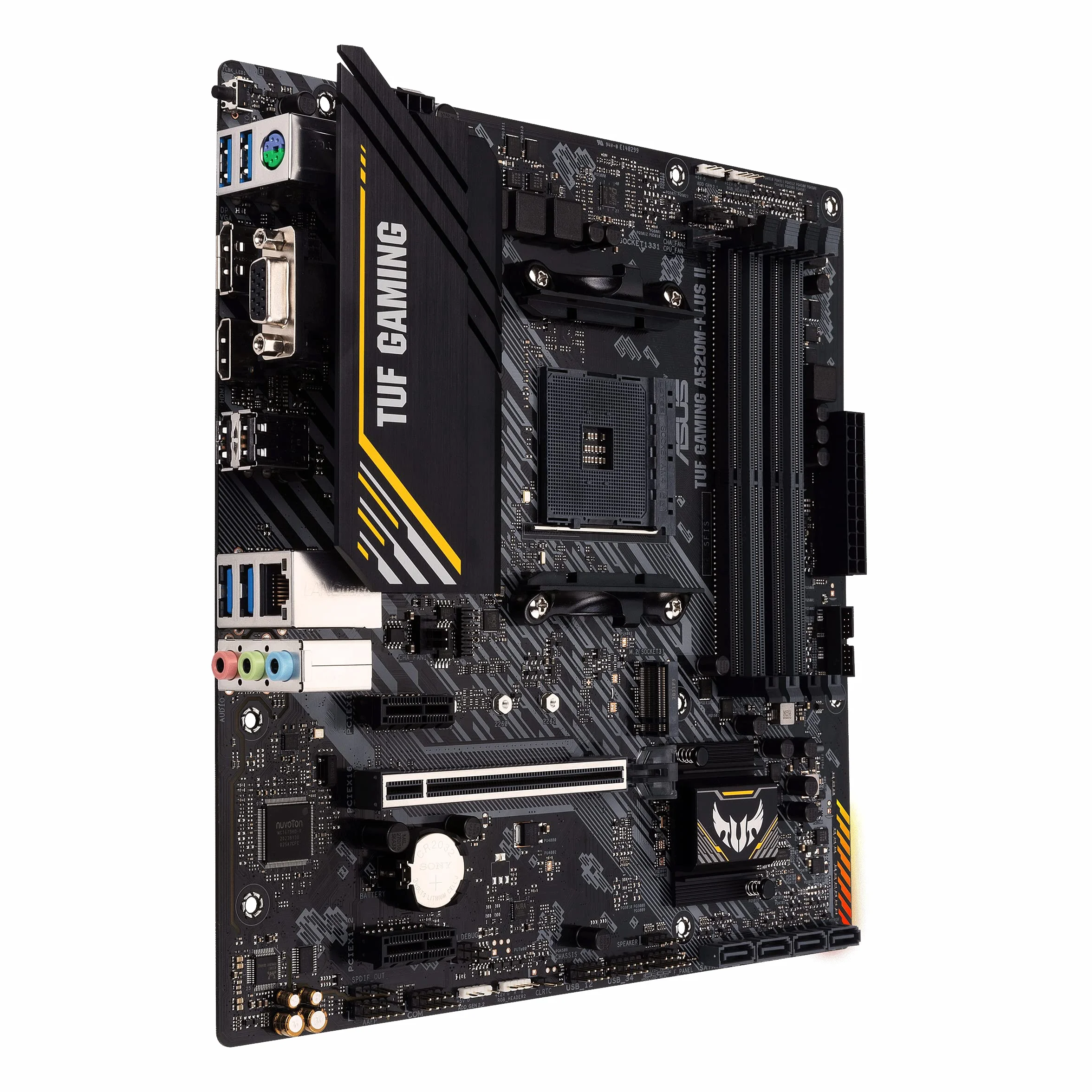 ASUS TUF Gaming A520M-PLUS II Scheda Madre microATX, AMD A520, Socket AM4, DDR4, PCIe 3.0, LAN Realtek 1Gb, 1xM.2, 4xSATA 6GB/s, 7.1 Surround, USB 3.2 Gen 1, Supporto Aura Sync RGB, Nero