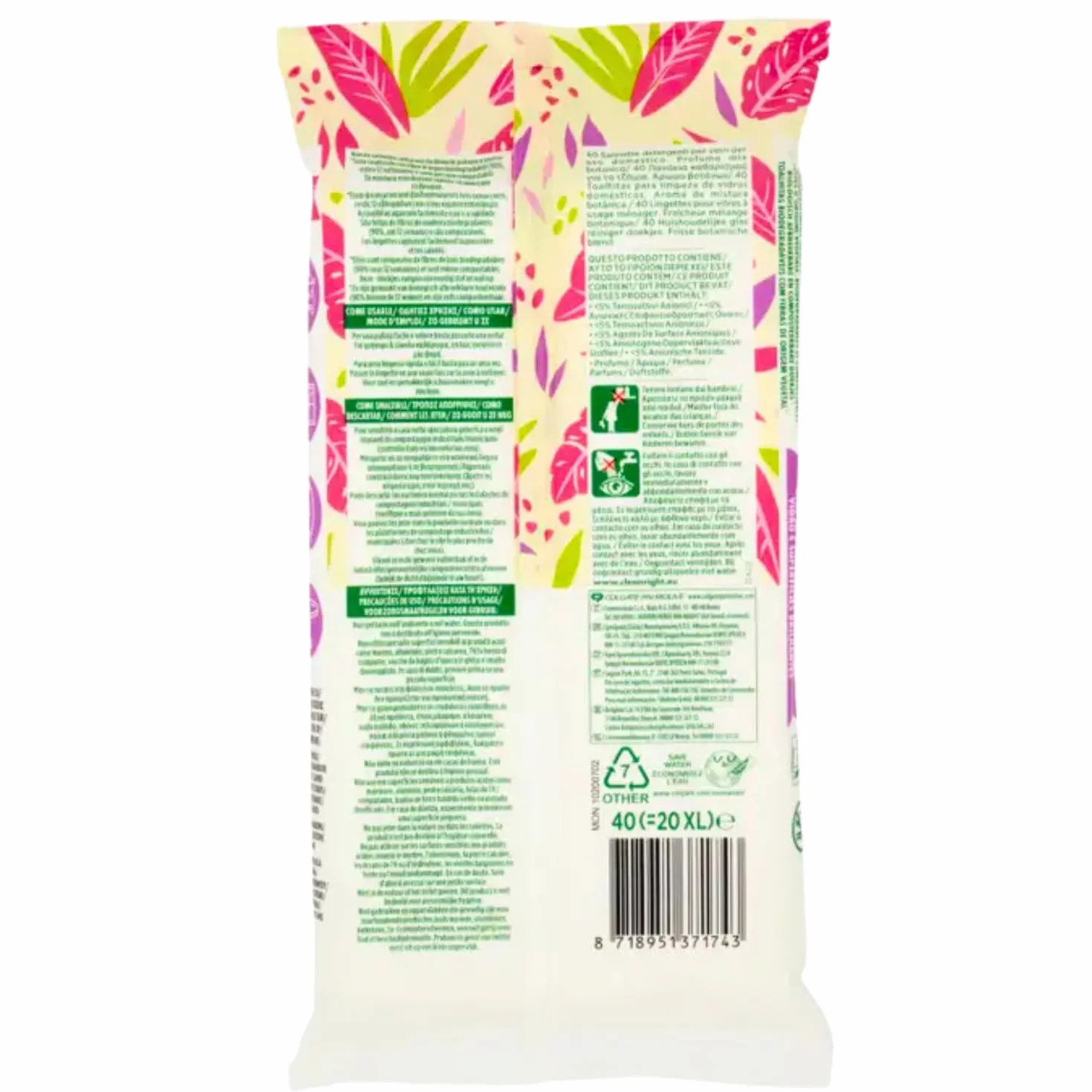 Salviette vetri e superfici lucide biodegradabili 40 pezzi