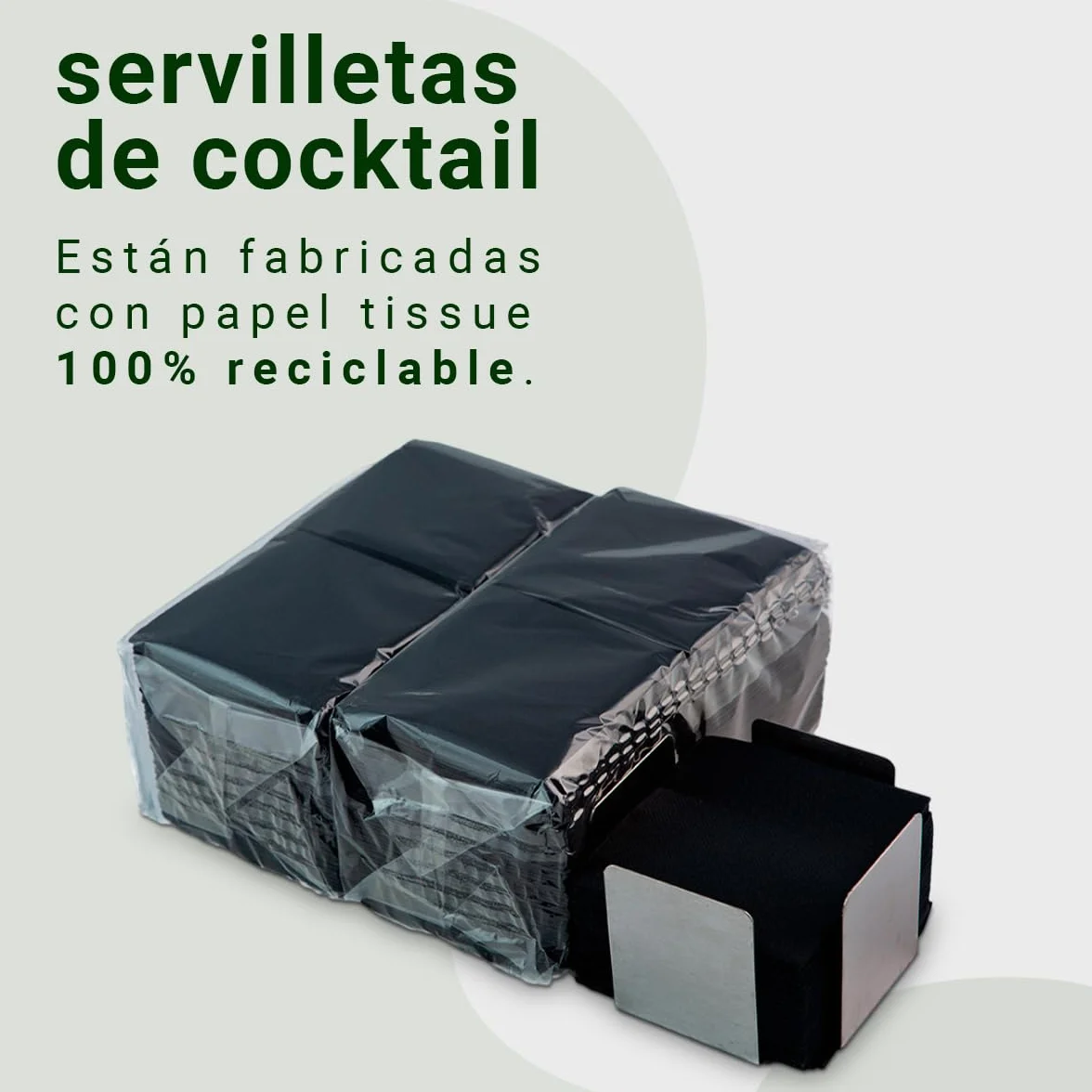 Tovaglioli Cocktail in Carta Neri con Portatovaglioli Acciaio Inox - Texture Micropunto - 10 x 10 cm
