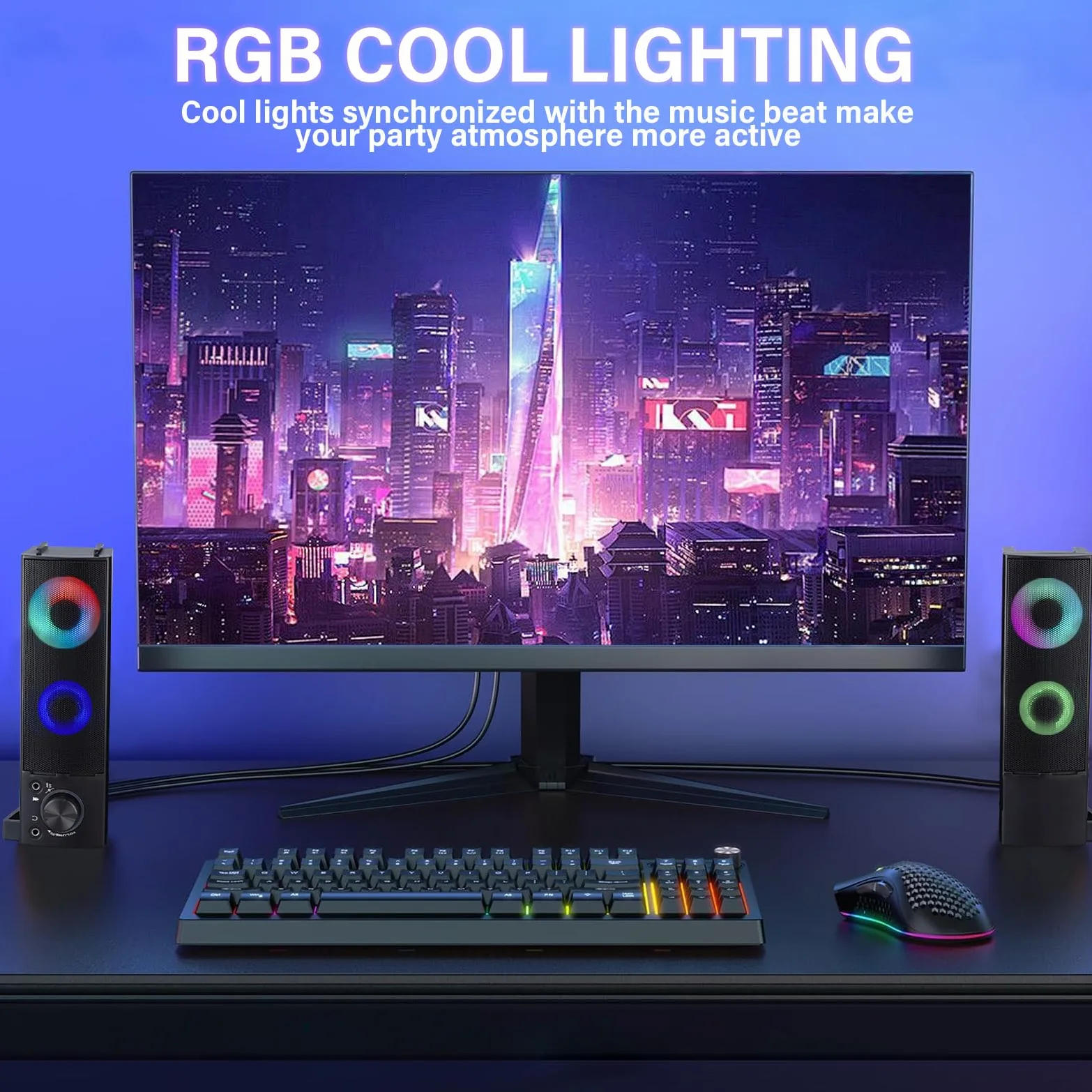 Altoparlanti per computer cablati progettati per dispositivi desktop USB Plug-and-Play suono chiaro con illuminazione RGB Caratteristiche manopola del volume Altoparlanti da gioco ideali per