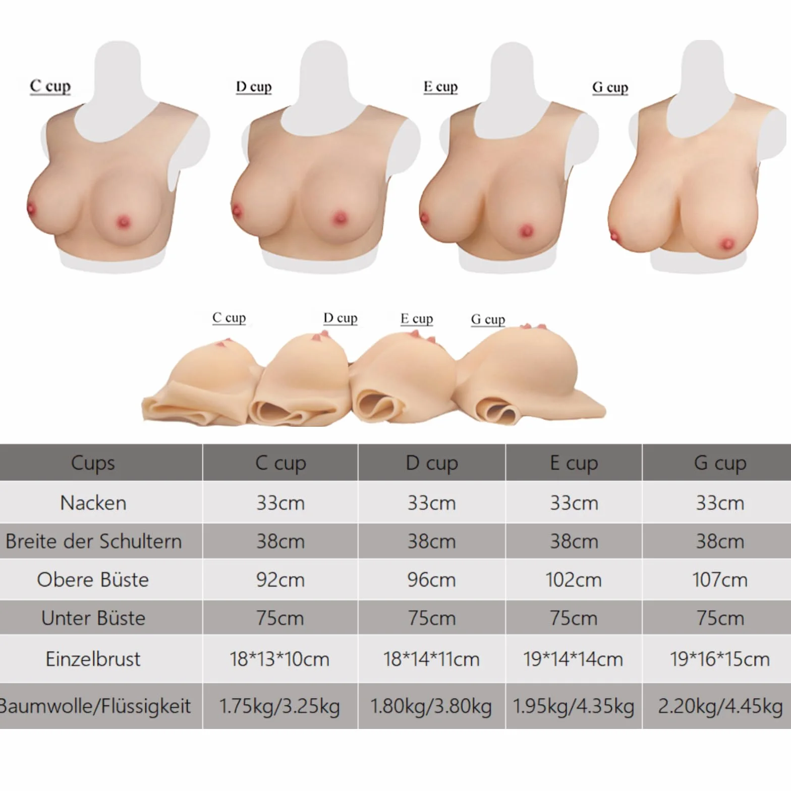 Seno Silicone Pettorale Forme di Seni Falsi Coppa C-G Crossdresser Cosplay