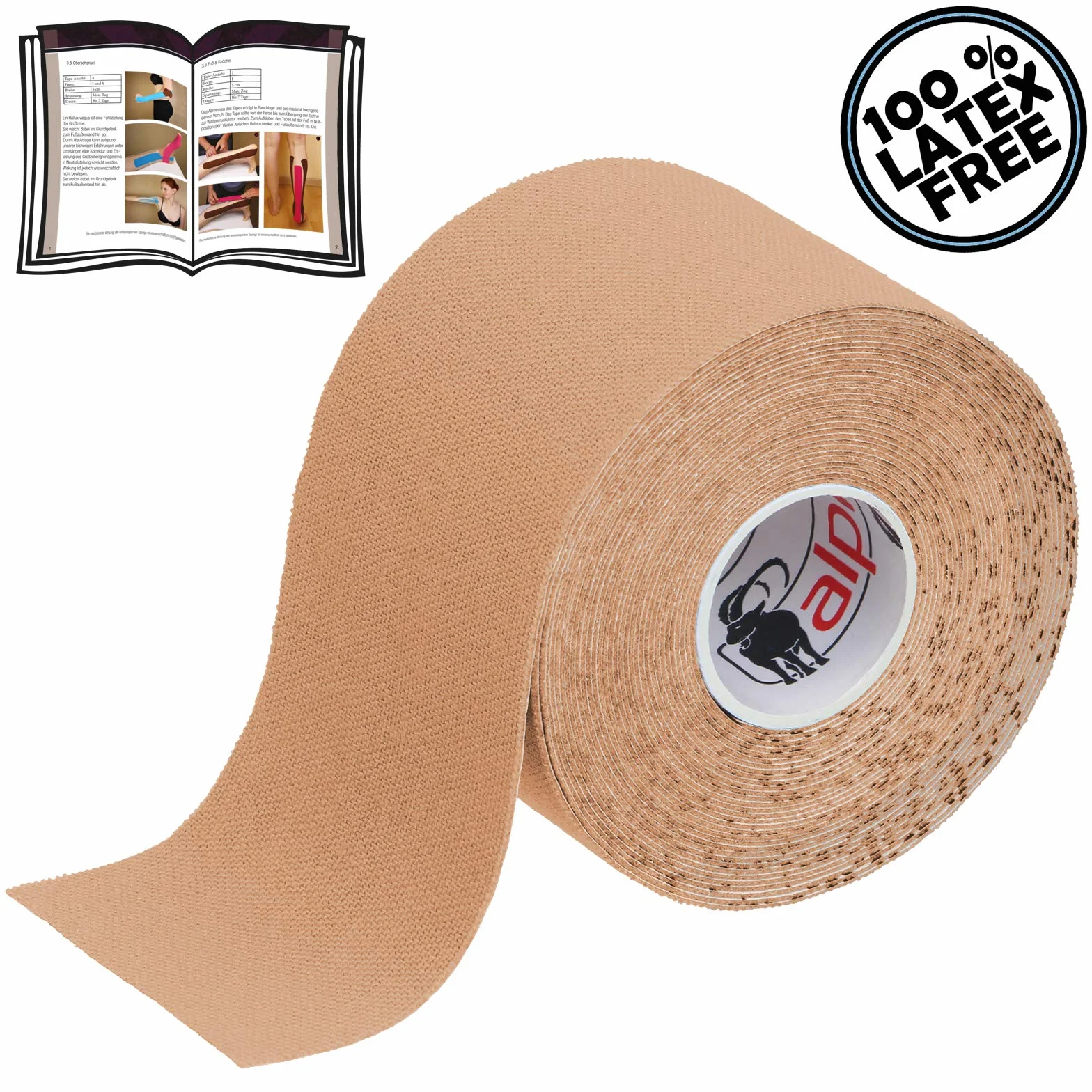 ALPIDEX Nastro Kinesiologico 5 m x 5,0 cm 1 Rotolo Colore Pelle Tape Muscolare