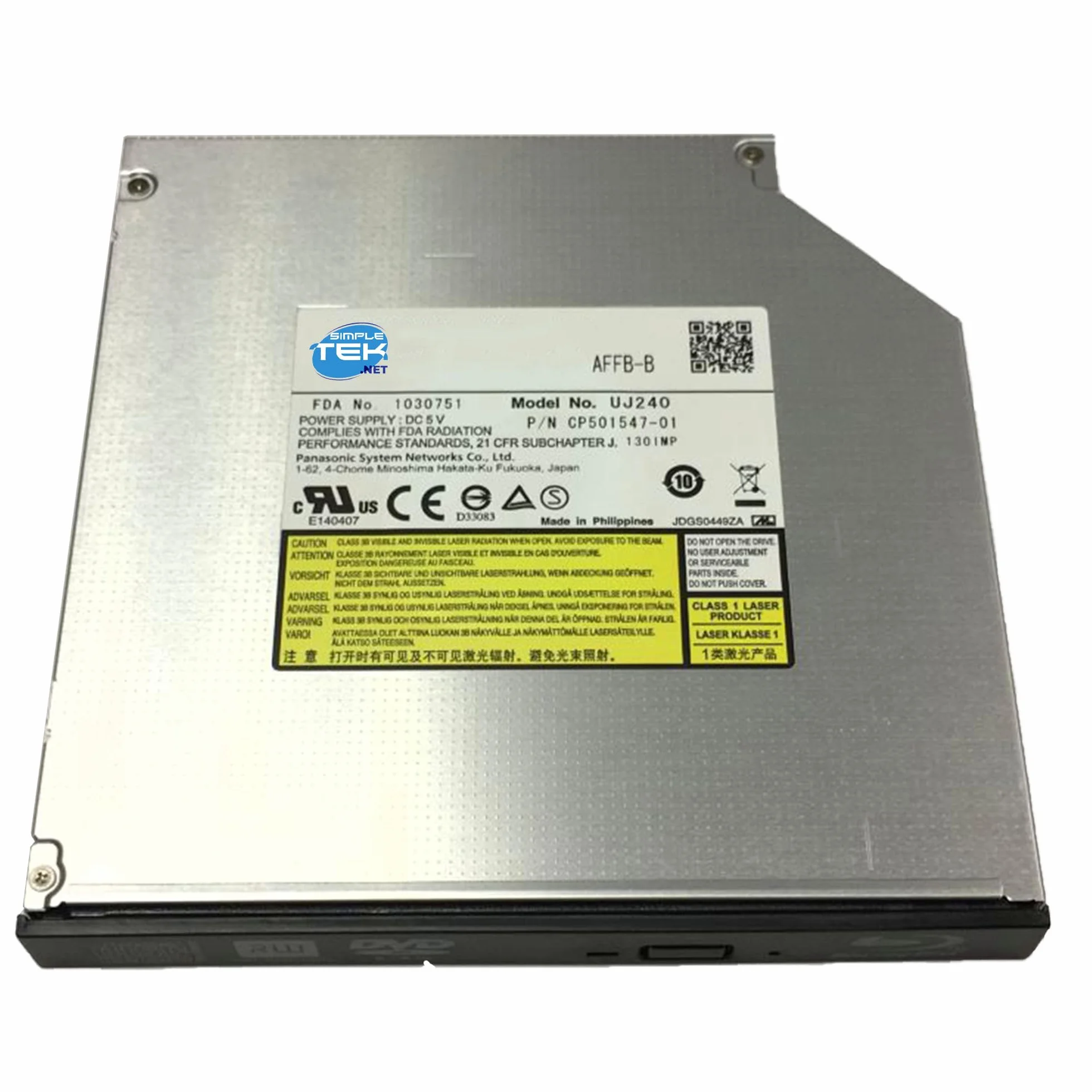SIMPLETEK - Unità ottica interna masterizzatore Blu-ray slim 12,7 mm Serial ATA - lettore/masterizzatore BD DVD CD nero con mascherina e staffe