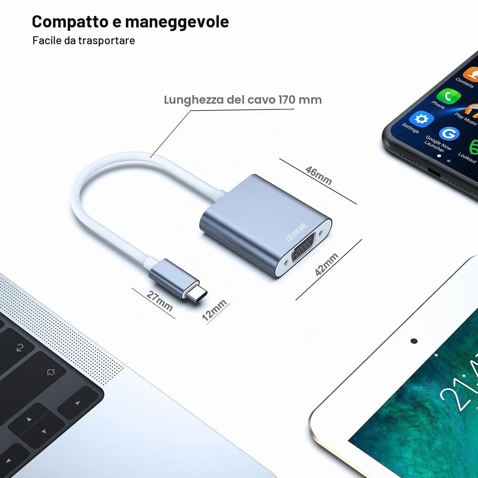 BENFEI Adattatore USB C a VGA Thunderbolt 3, Maschio a Femmina, Alluminio, per MacBook 2019/2018/2017