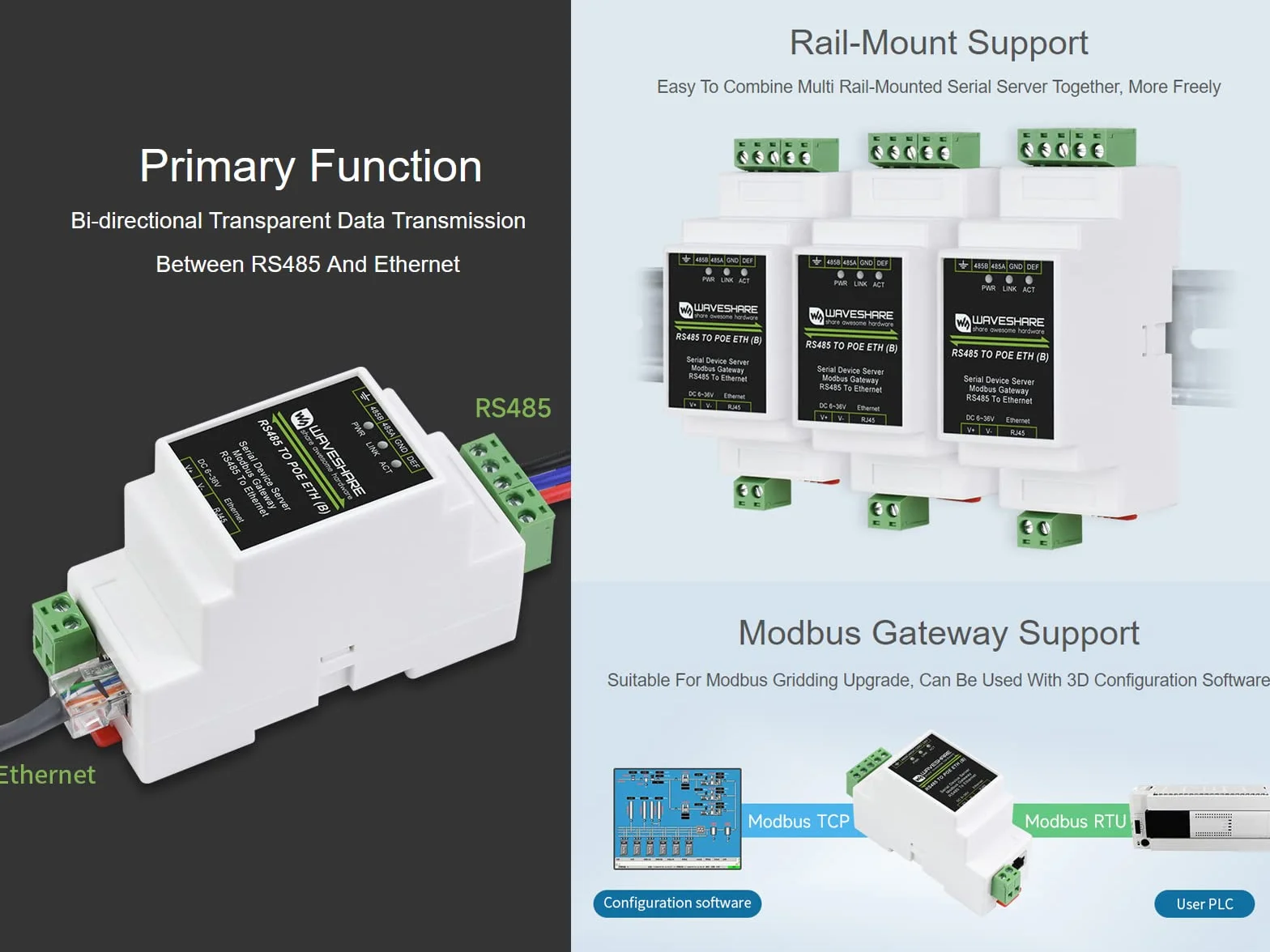 Server seriale industriale RS485 a Ethernet Modbus Gateway MQTT Gateway TCP/IP con PoE e protezione isolamento segnale