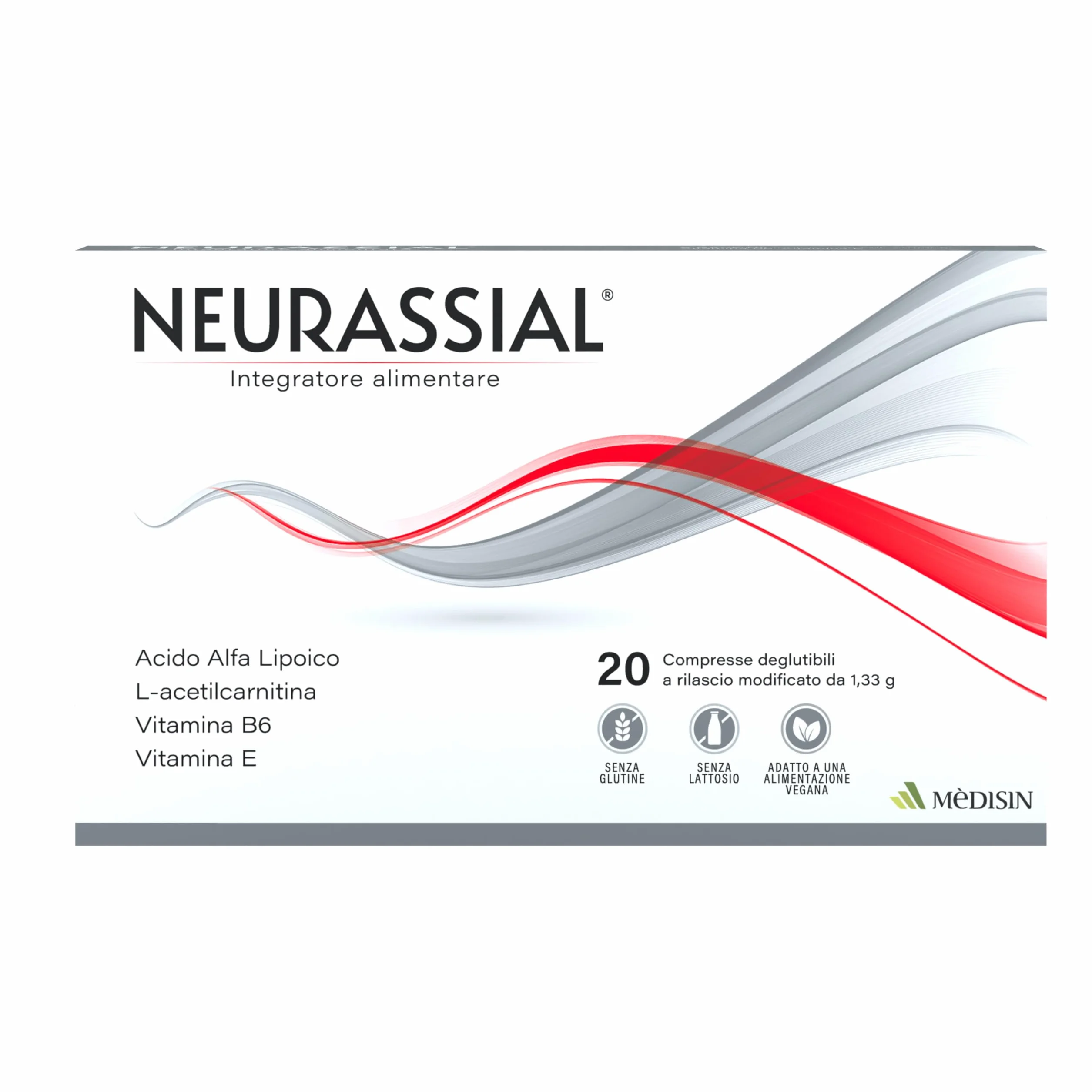NEURASSIAL® Integratore Alimentare con Acido Alfa Lipoico, L-acetilcarnitina, Vitamine E e B6, 20 Compresse