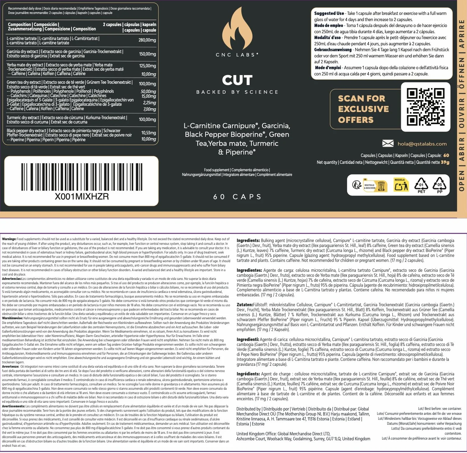 Natural Keto Brucia Grassi Potenti Veloci CUT – Dimagrante Forte Veloce Donna, Integratore con L-Carnitina Carnipure, Garcinia, Curcuma e Tè Verde
