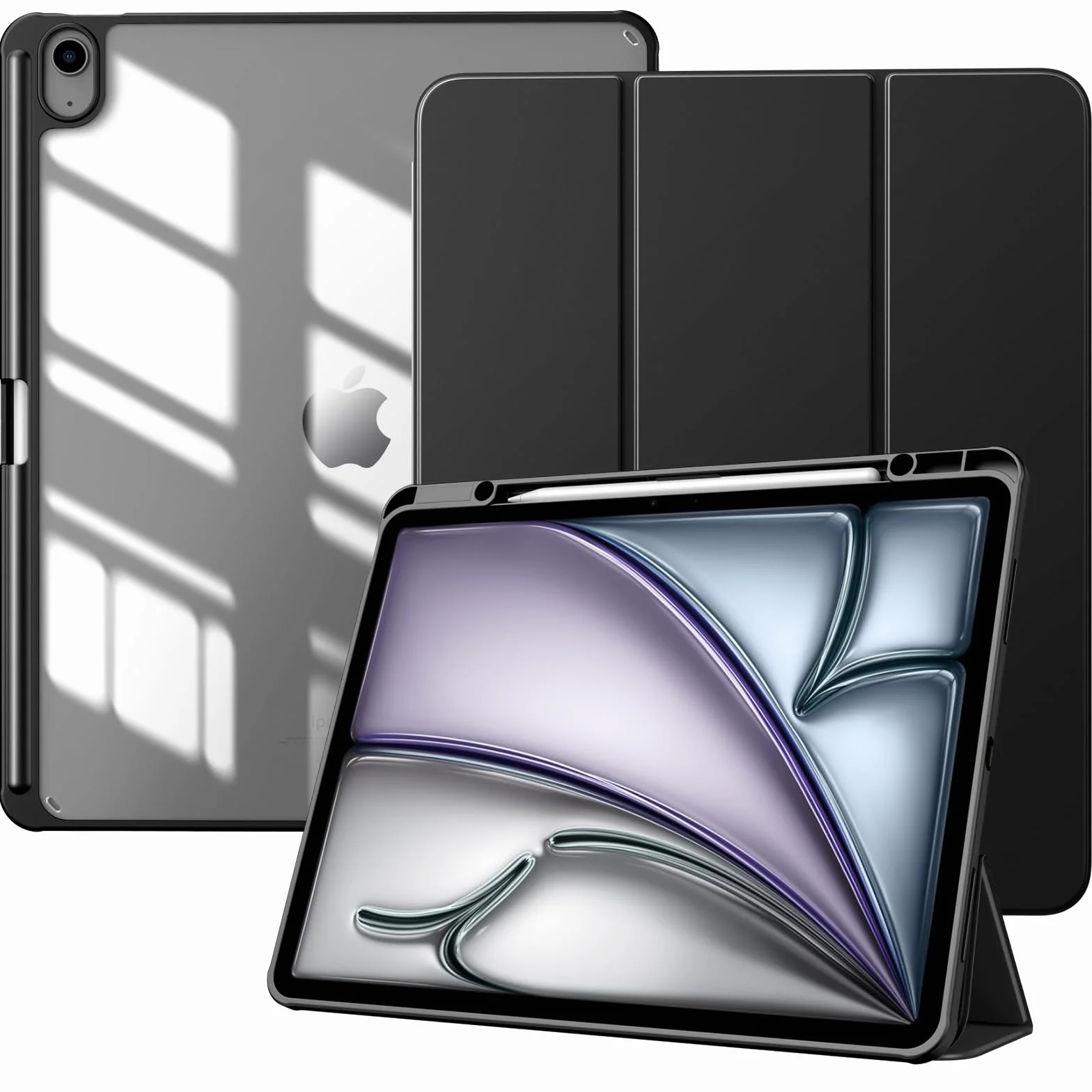 TiMOVO Custodia iPad Air 13 Pollici M4 M3 M2 2026 2025 2024 Cover Protettiva con Portapenne Retro Trasparente Nero