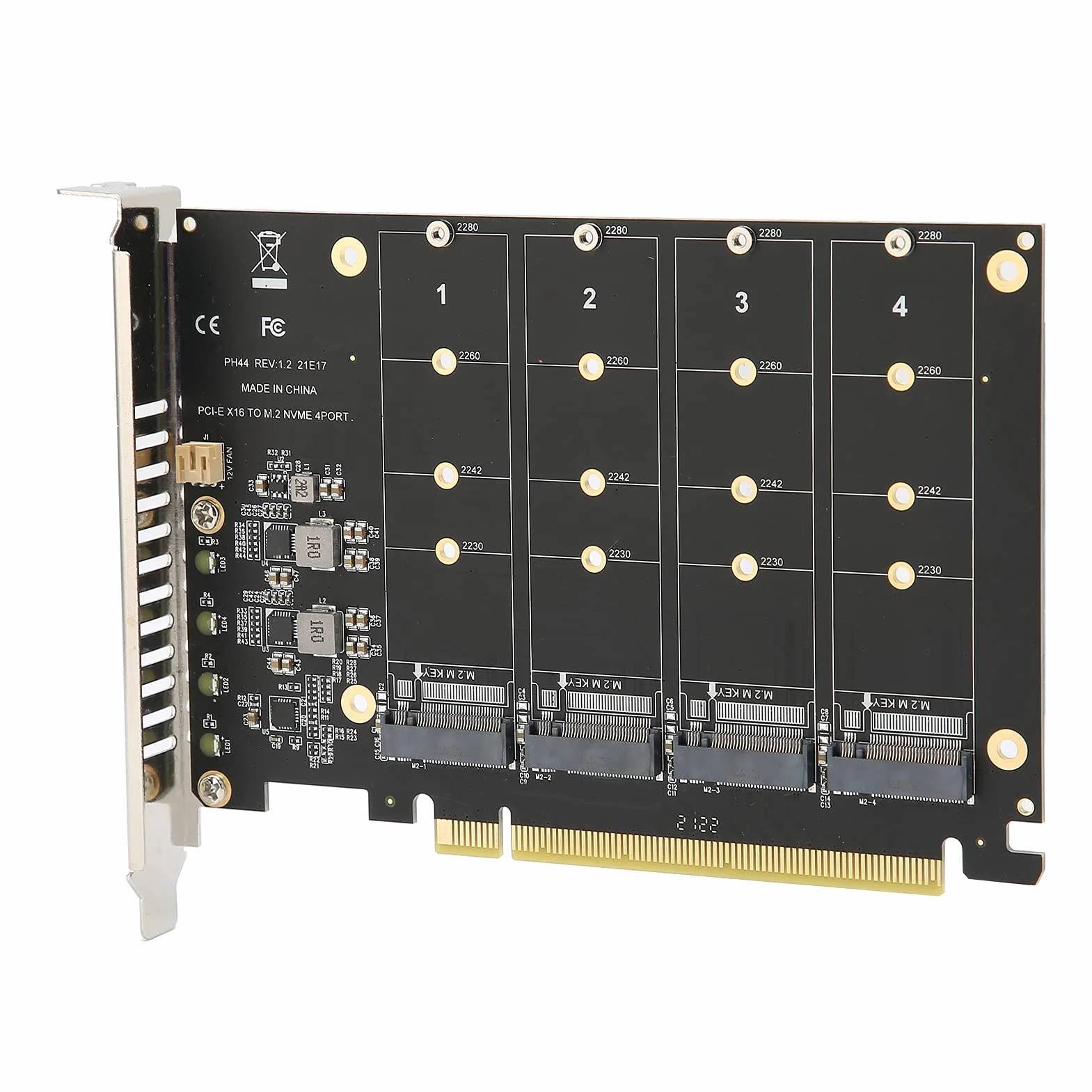 Akozon Scheda di Espansione M.2, Scheda Adattatore 4 Porte M.2 Nvme SSD Nvme Adattatore Convertitore Disco Rigido Lettore Espansione PCIE a PCIE X16 Chiave M