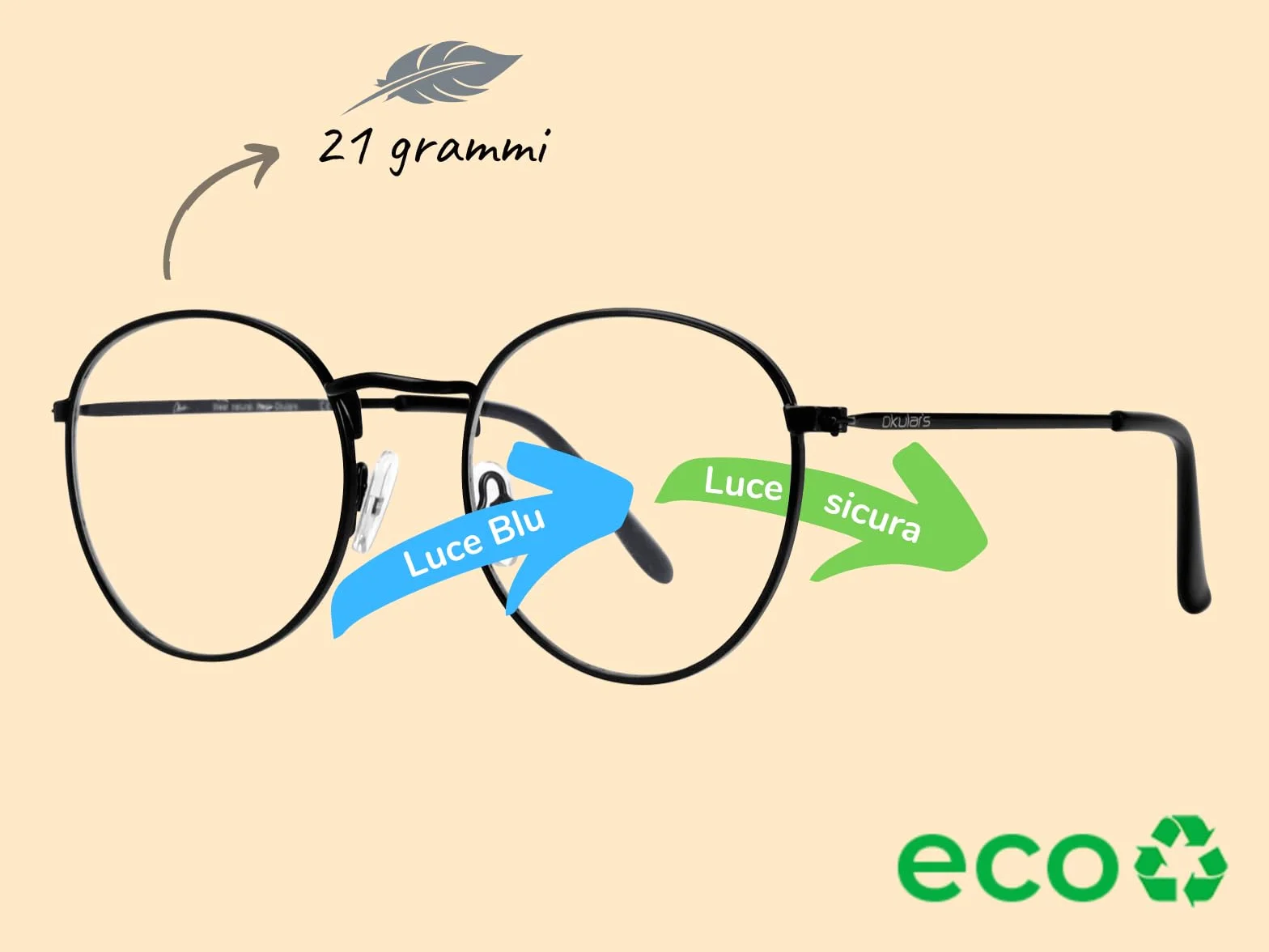 Eco Metal Riciclato Occhiali Filtro Anti-Luce Blu Regolabili Unisex
