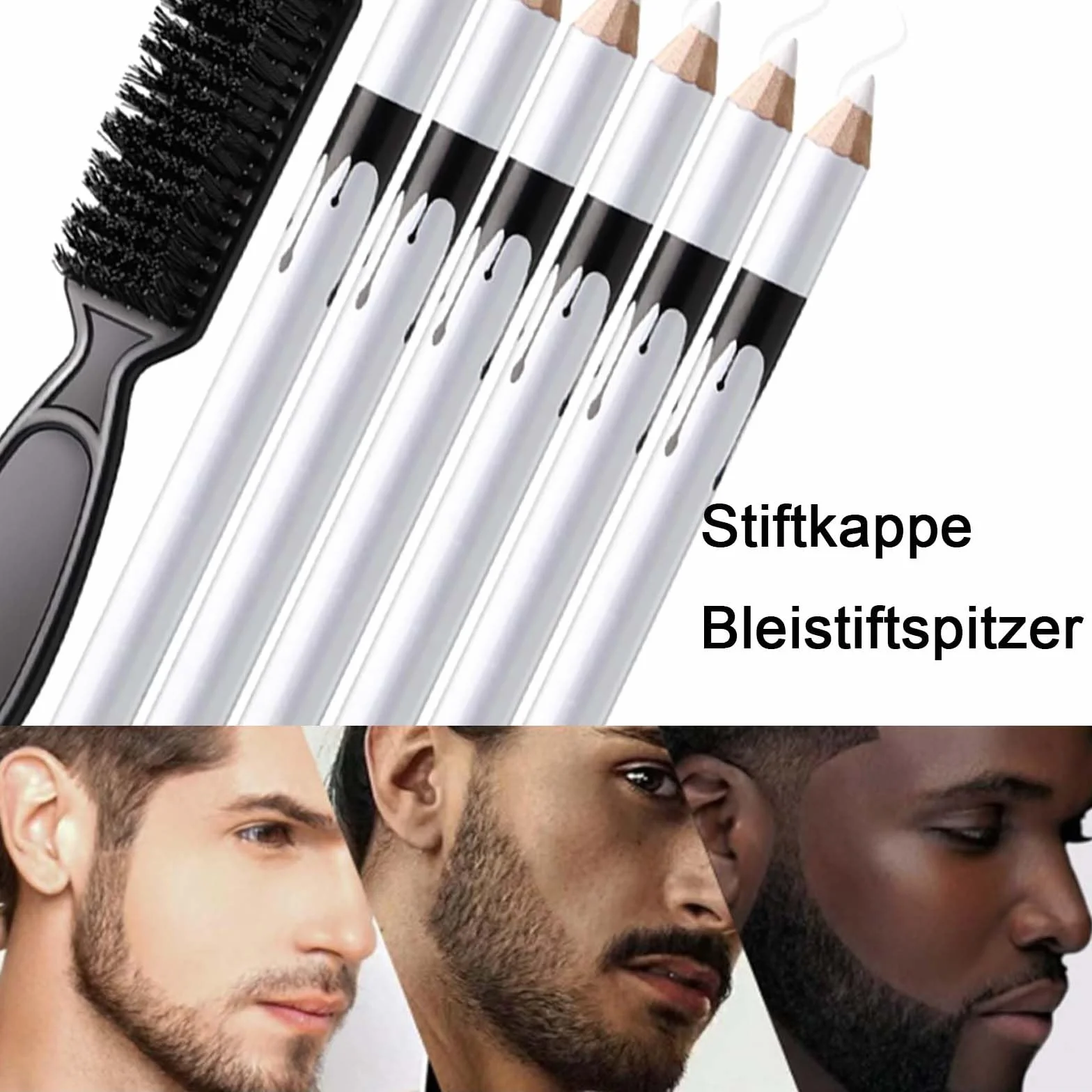 Pennarello da parrucchiere bianco per allineare capelli e barba con temperamatite righello pennello