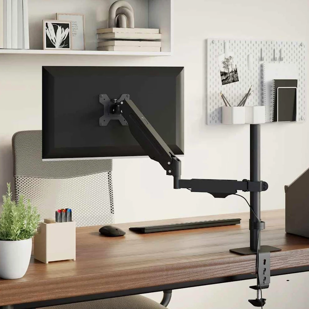Braccio singolo per monitor da 27 pollici, molla a gas, portata 10 kg, regolabile in altezza, VESA 75 x 75, 100 x 100, nero