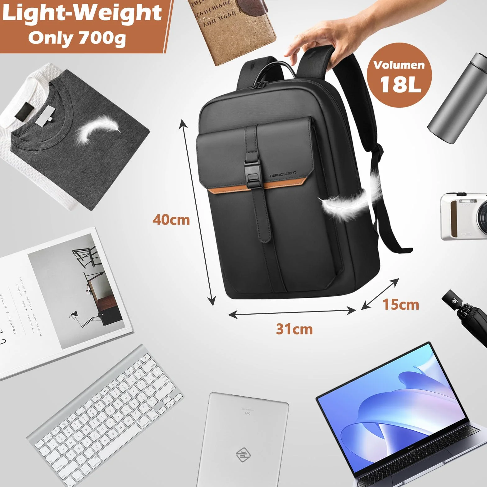 hk Zaino Business da Uomo per Laptop, design moderno ed elegante, leggero, sottile e impermeabile – Perfetto per uomini d’affari, lavoro, università e viaggi – Nero