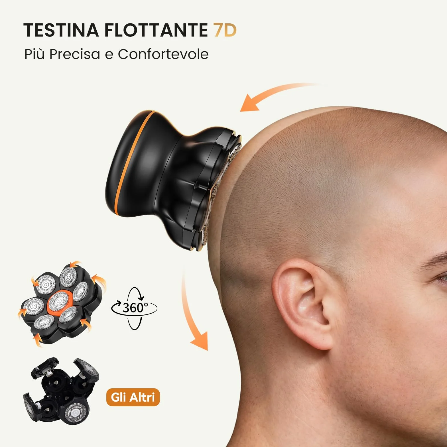 MAXGROOM 7D Rasoio Testa Calva Zero Assoluto 2 Velocità 7700&6600 Giri/Min, Rasoio Elettrico Uomo Impermeabile LED 120 Min