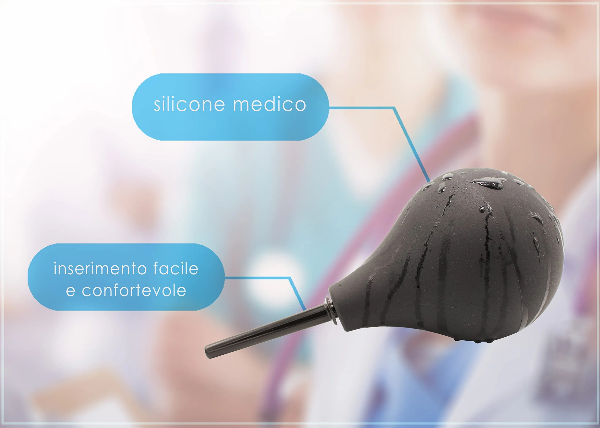 Clistere per Pulizia Intestino 225 ml – Peretta Rettale in Silicone Medico con 2 Cannule