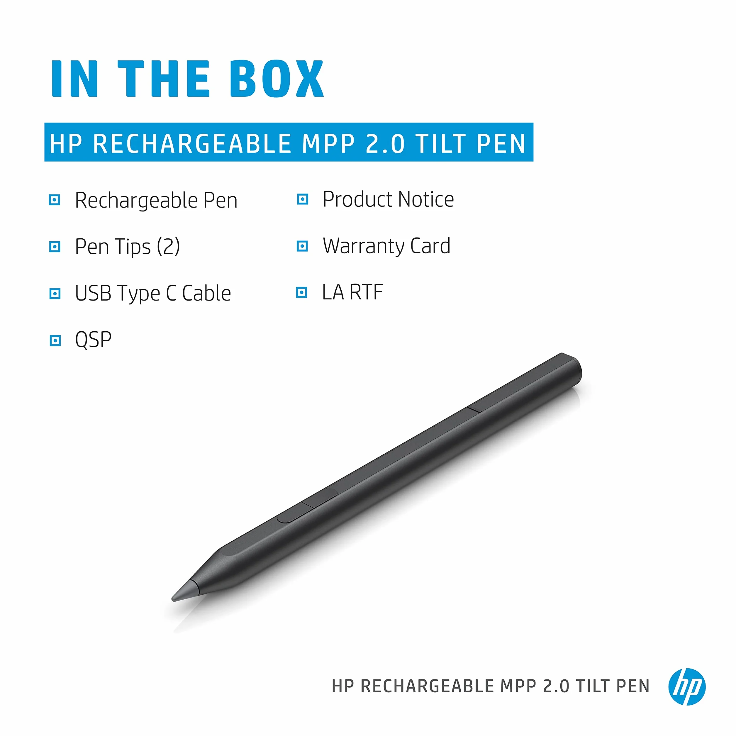 HP Penna ricaricabile MPP 2.0 Tilt con tecnologia MPP2.0 per meno ritardi, tempo di risposta migliorato, richiede solo 9 g di pressione - disegnare, scrivere, modificare, grigio antracite (3J122AA)