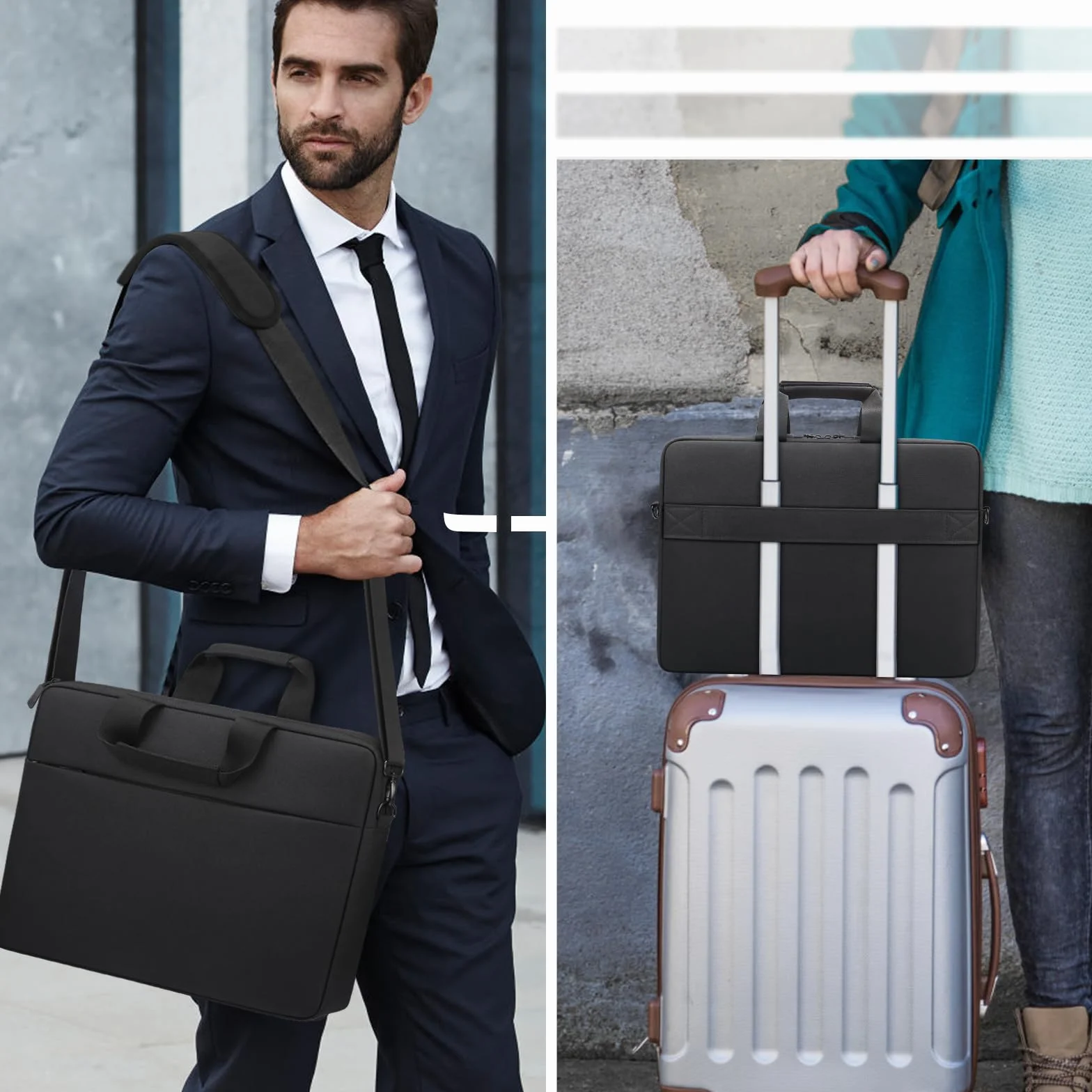TECOOL 17 17,3 Pollici Borsa Laptop Custodia con Tracolla, Impermeabile Borsa Messenger Borsa Porta PC per 17 17,3 Pollici Acer ASUS Lenovo HP Dell Samsung Notebook Computer, Nero