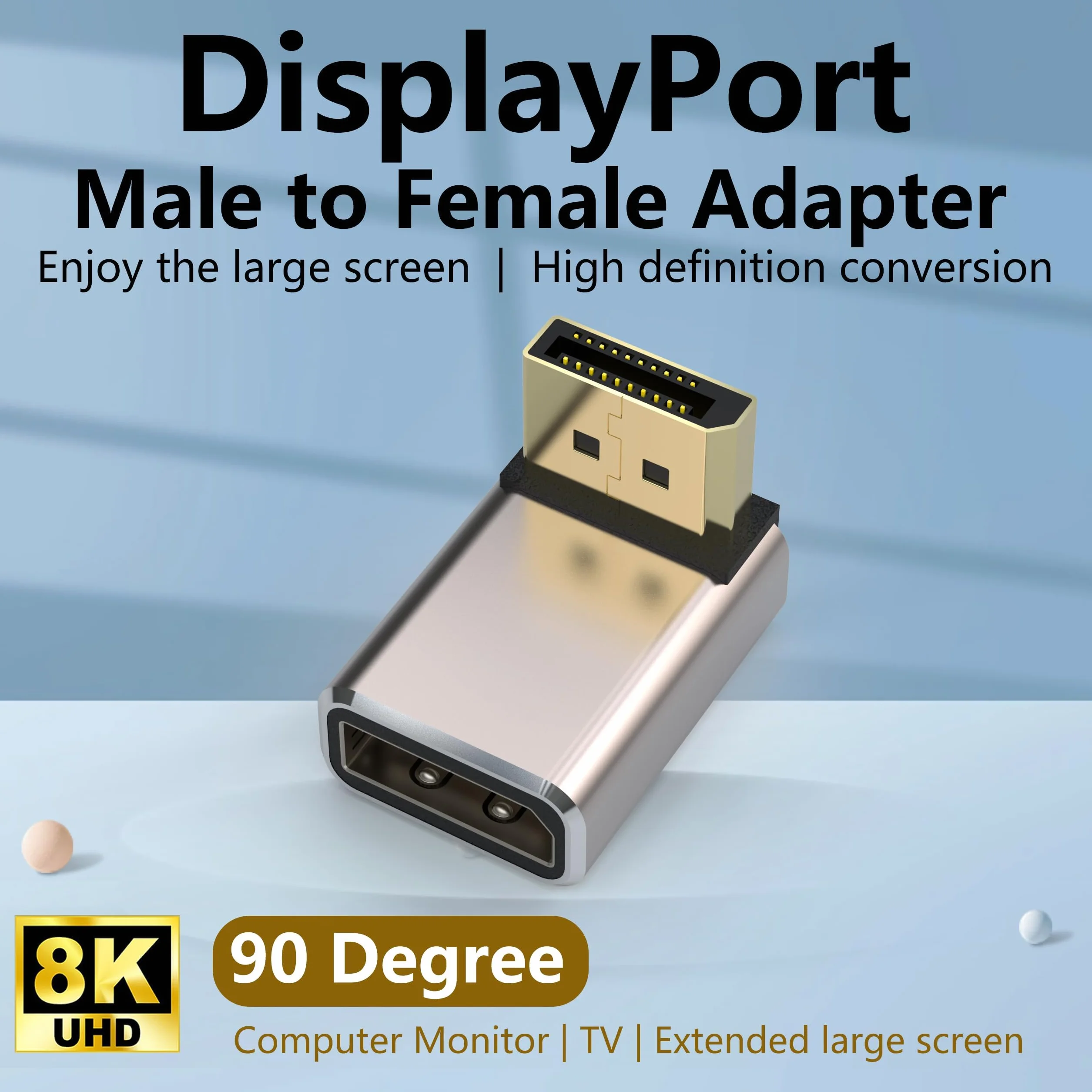 HLLYLL Set di 2 adattatori DisplayPort – 8 K @ 60 Hz UHD HDR DisplayPort 90 gradi ad angolo (maschio a femmina) – DP Extender prolunga alloggiamento in alluminio convertitore per monitor