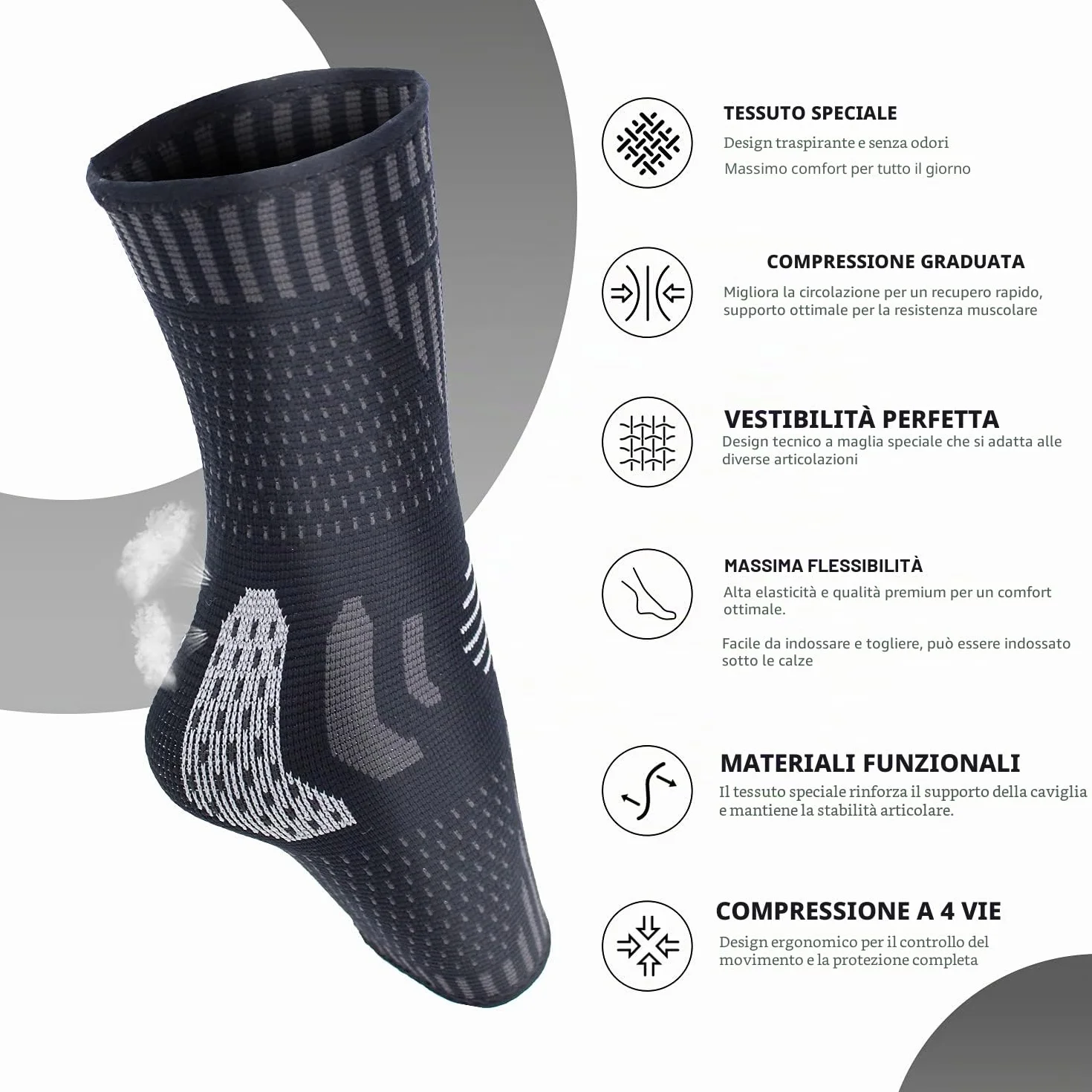 Cavigliera Sportiva Confezione da 2, Tutore Caviglia Distorsione, Supporto Ortopedico per Fascite Plantare, Caviglie Deboli, Tendinite Achille